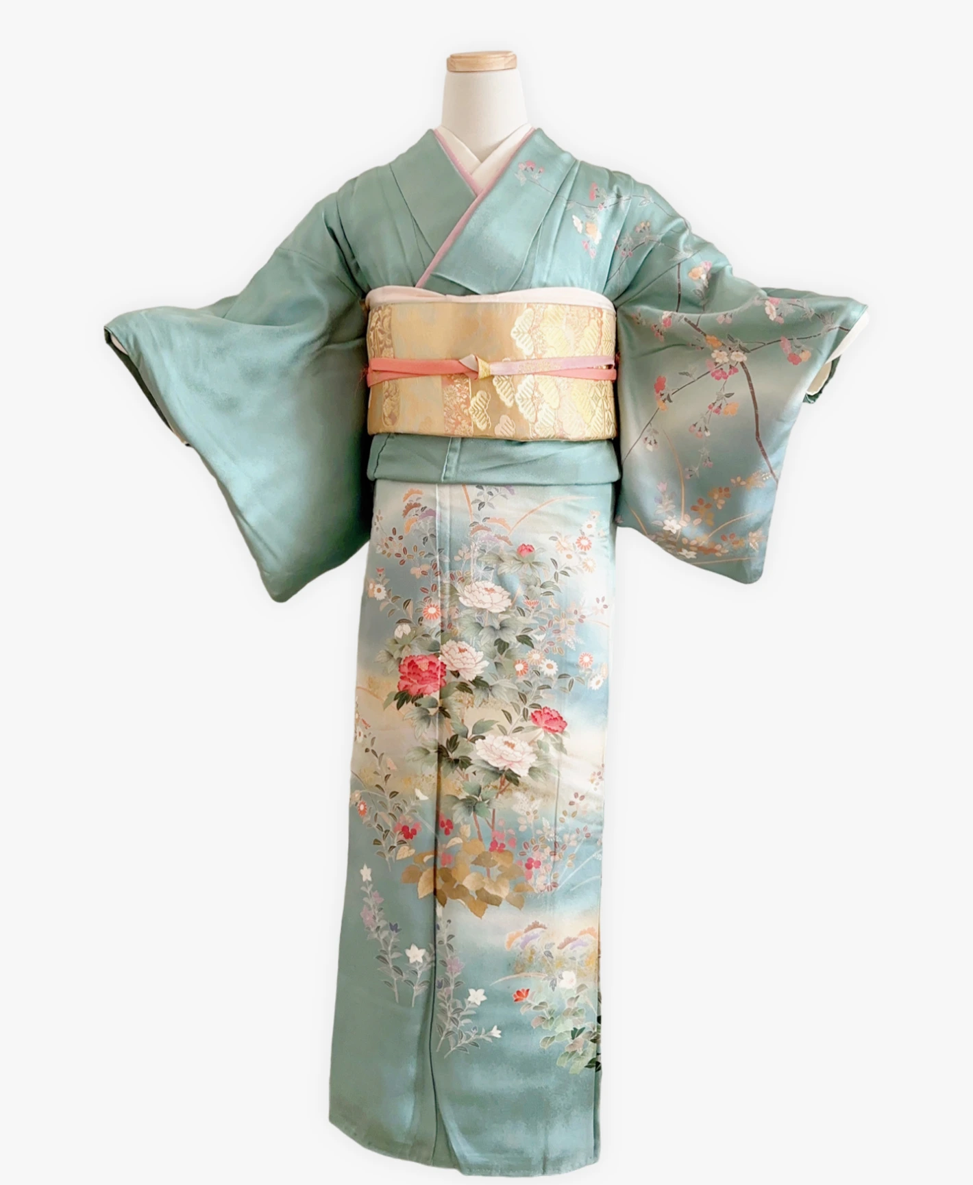 Turquoise Floral Houmongi - Image 1