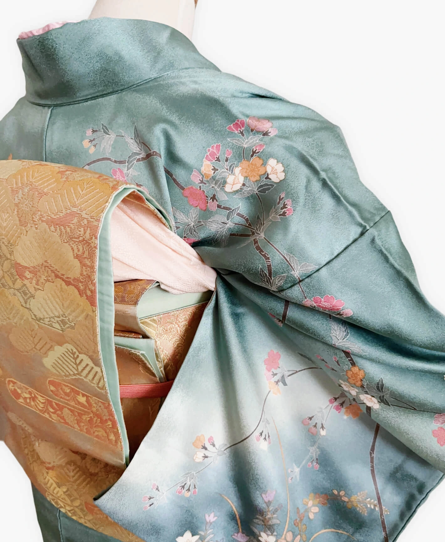 Turquoise Floral Houmongi - Image 4