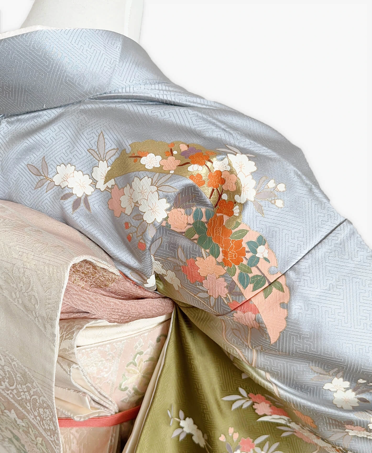 Grass Green Floral Houmongi - Image 4