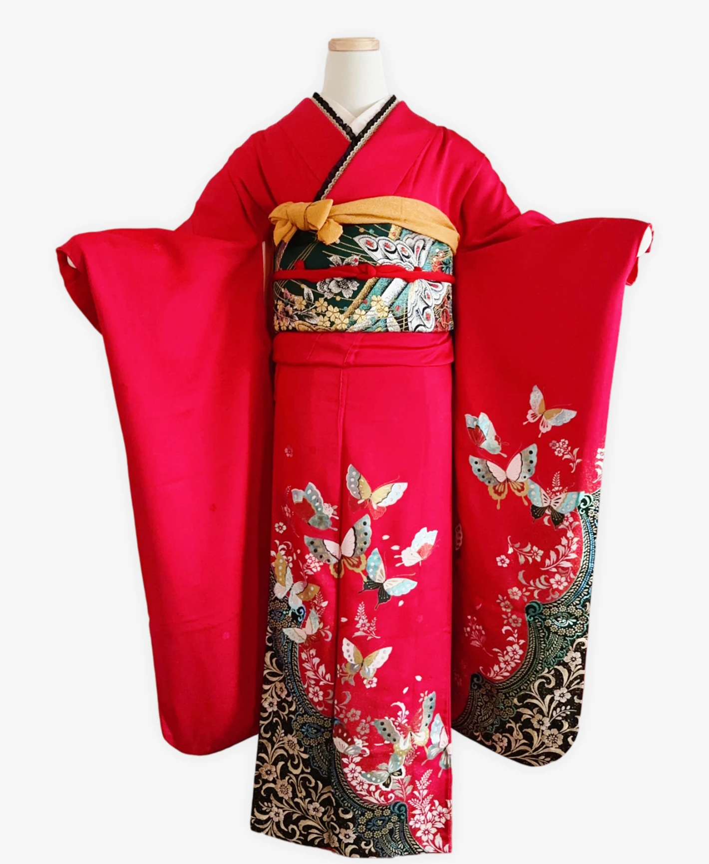 Red Floral Butterfly Furisode - Image 1