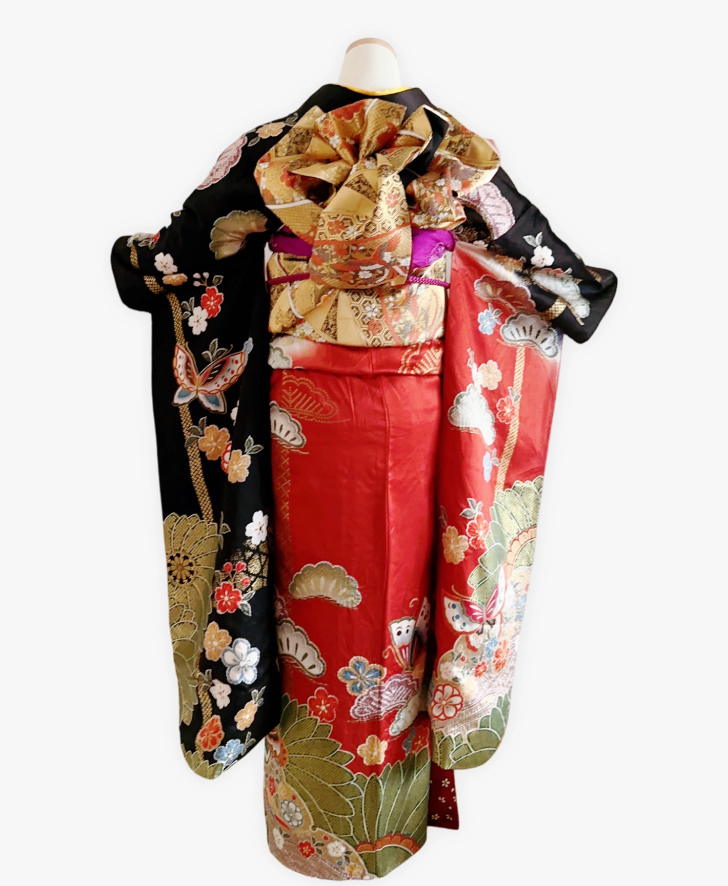 Dark Red Pine Butterfly Furisode - Image 2