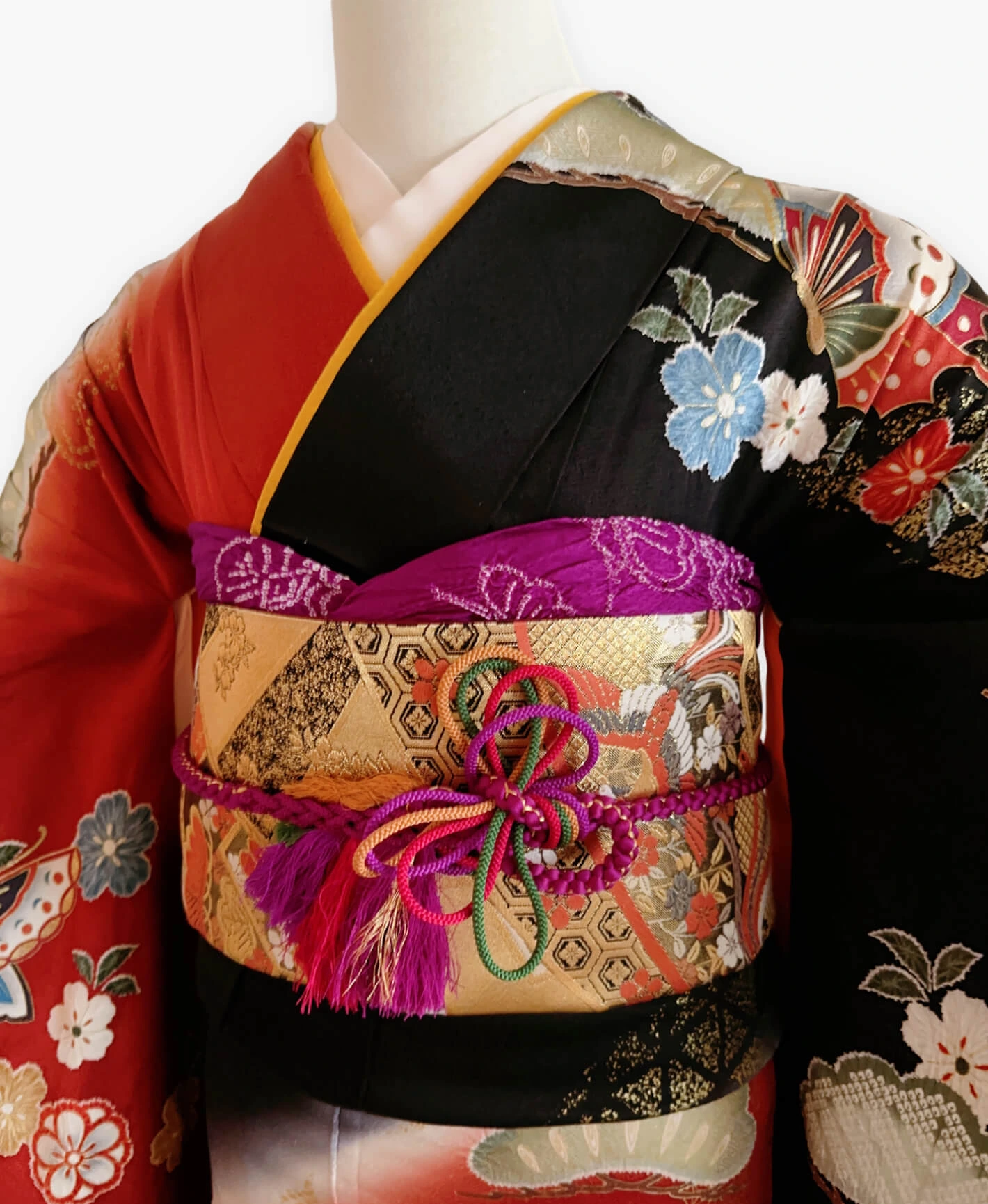 Dark Red Pine Butterfly Furisode - Image 3