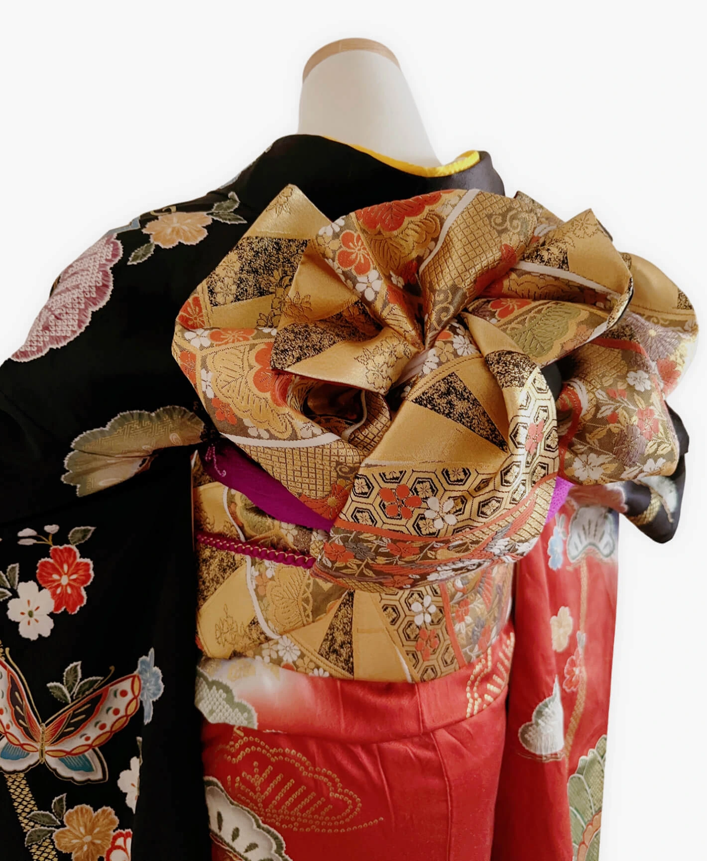 Dark Red Pine Butterfly Furisode - Image 4