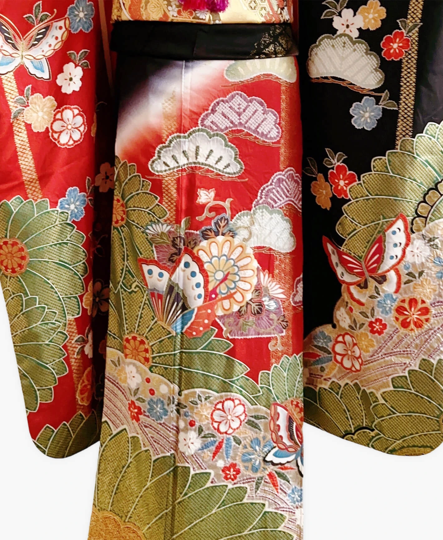 Dark Red Pine Butterfly Furisode - Image 5