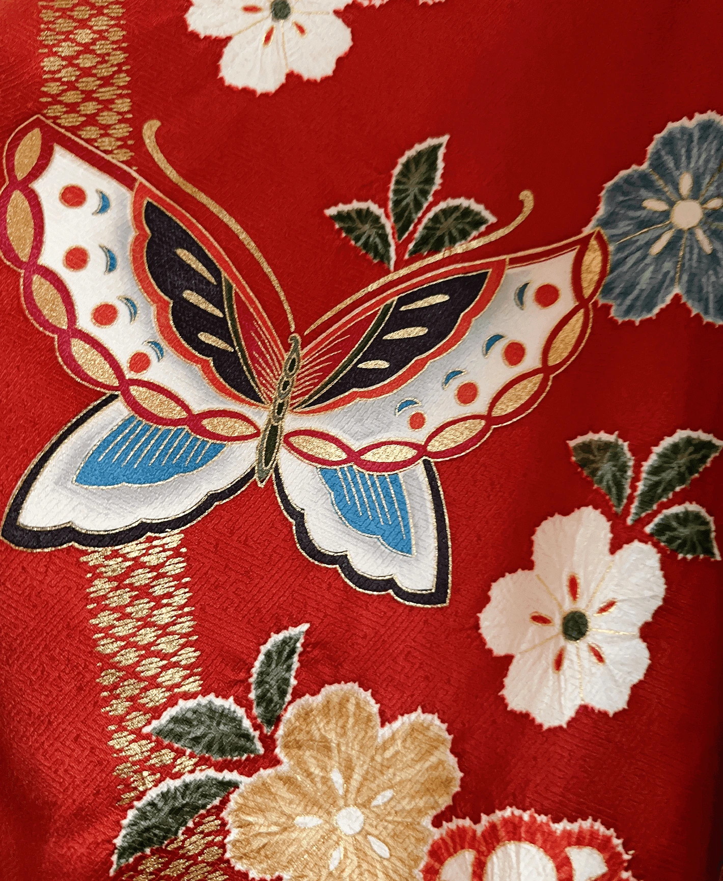 Dark Red Pine Butterfly Furisode - Image 6