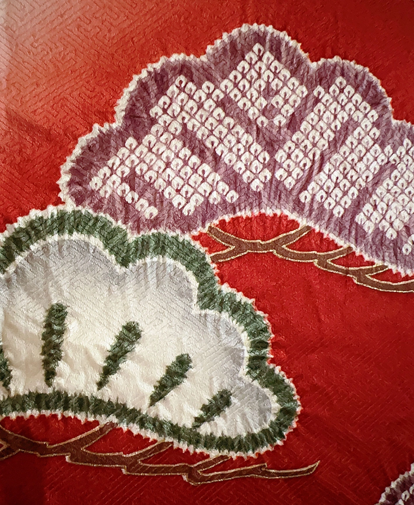 Dark Red Pine Butterfly Furisode - Image 7