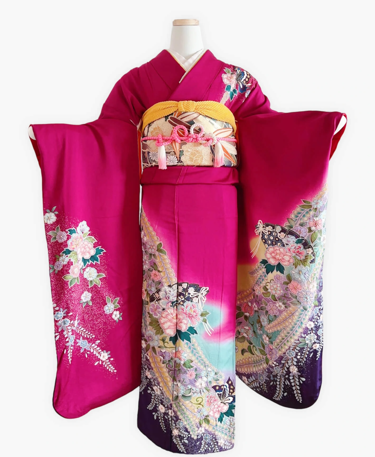 Pink Tsujigahana Fan Furisode