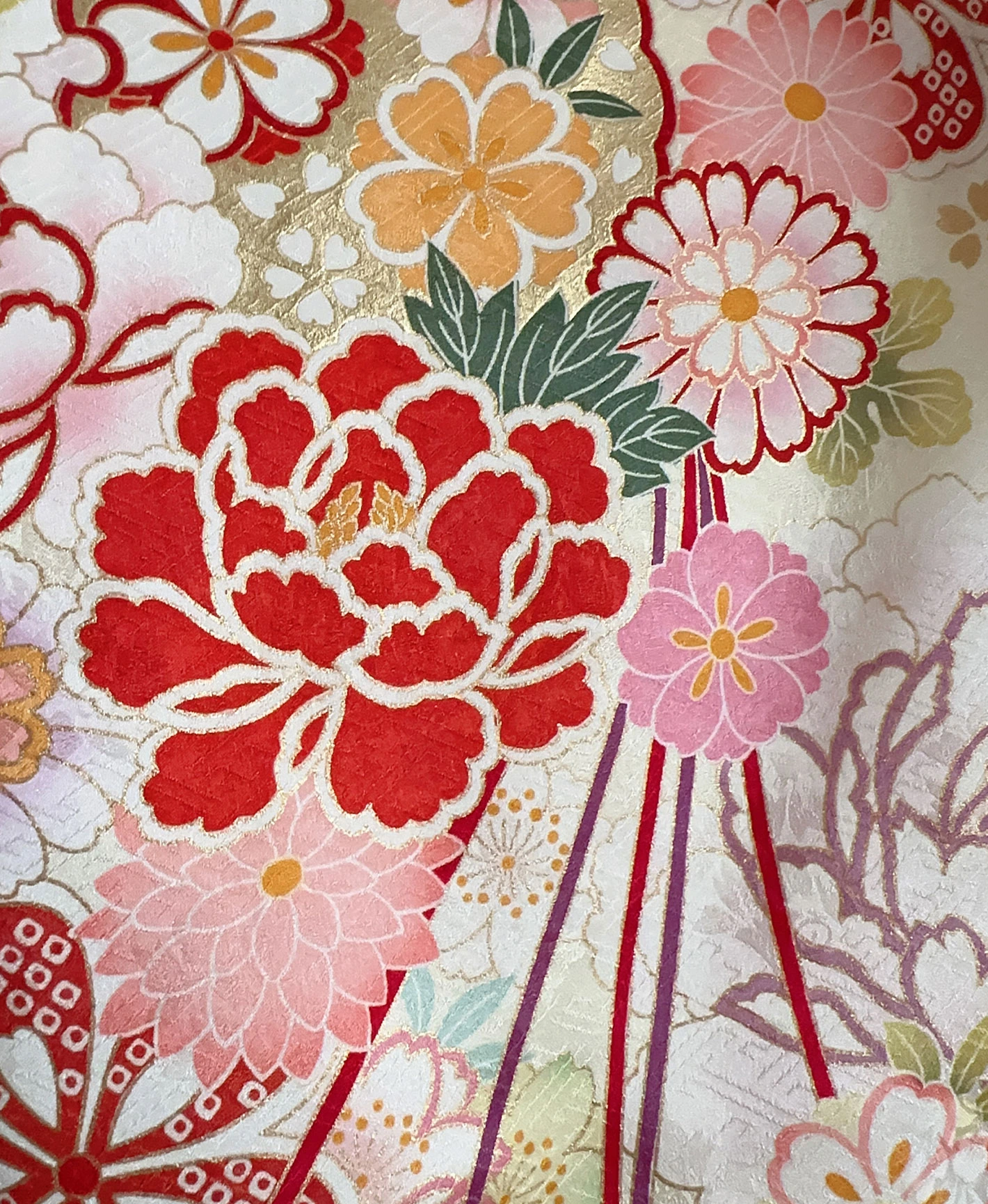 Cream Peony Stream Furisode - Image 8