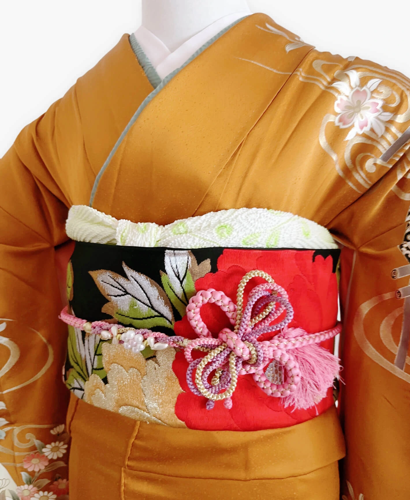 Orange Peony Wisteria Furisode - Image 3