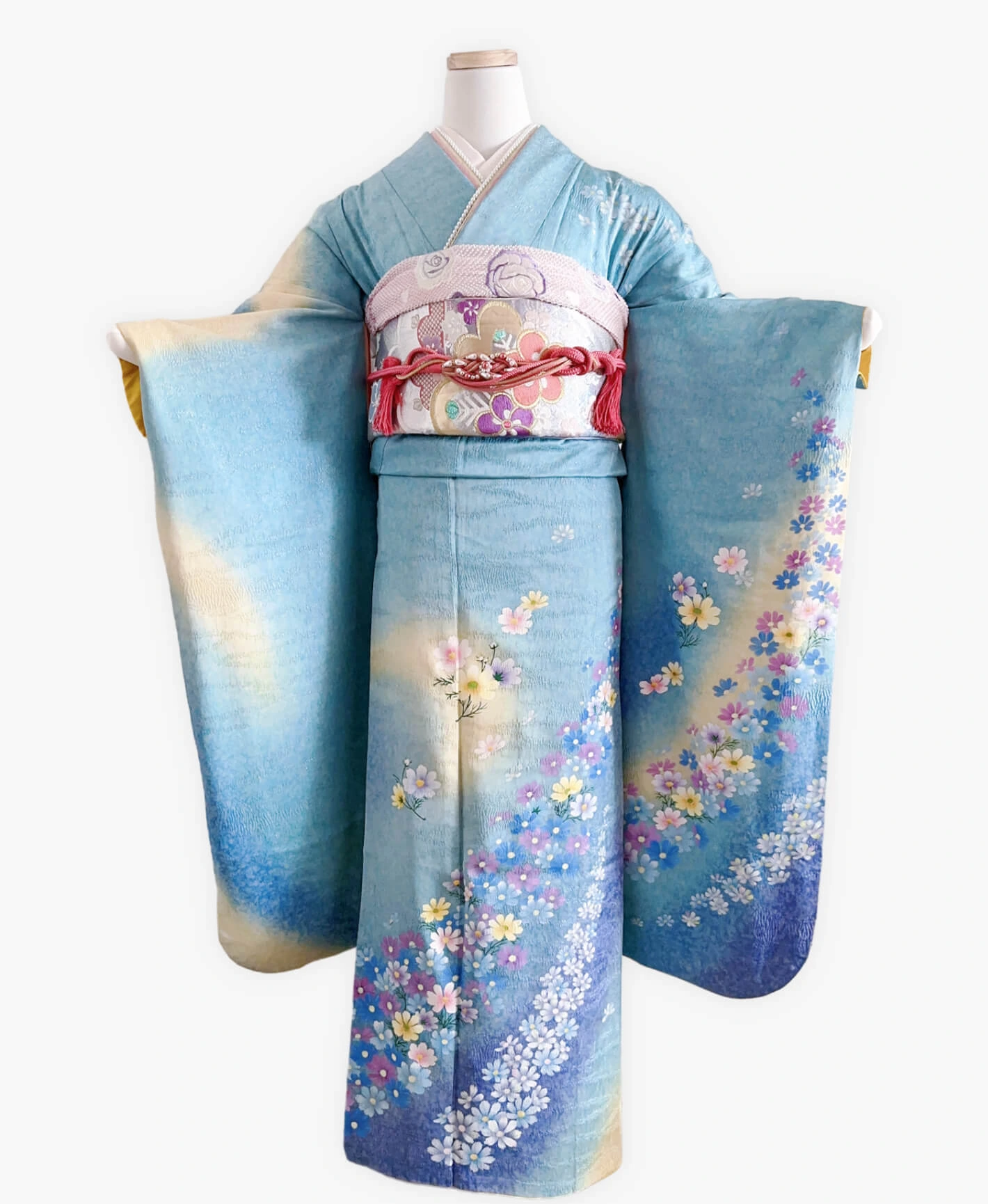 Sky Blue Flower Blizzard Furisode - Image 1