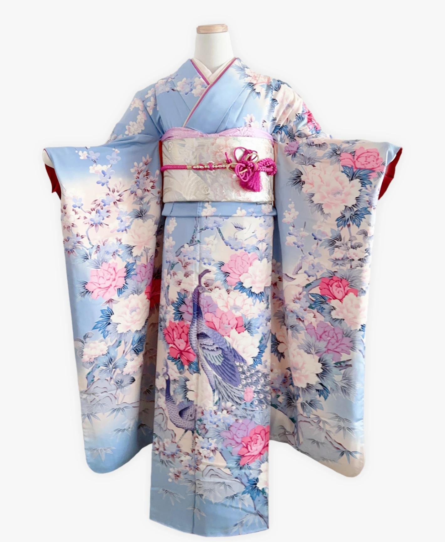 Light Blue Peacock Peony Furisode - Image 1