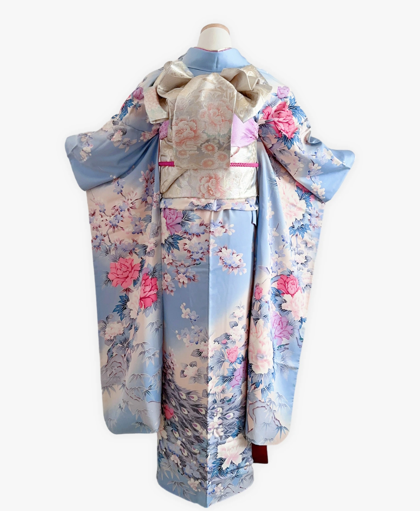 Light Blue Peacock Peony Furisode - Image 2