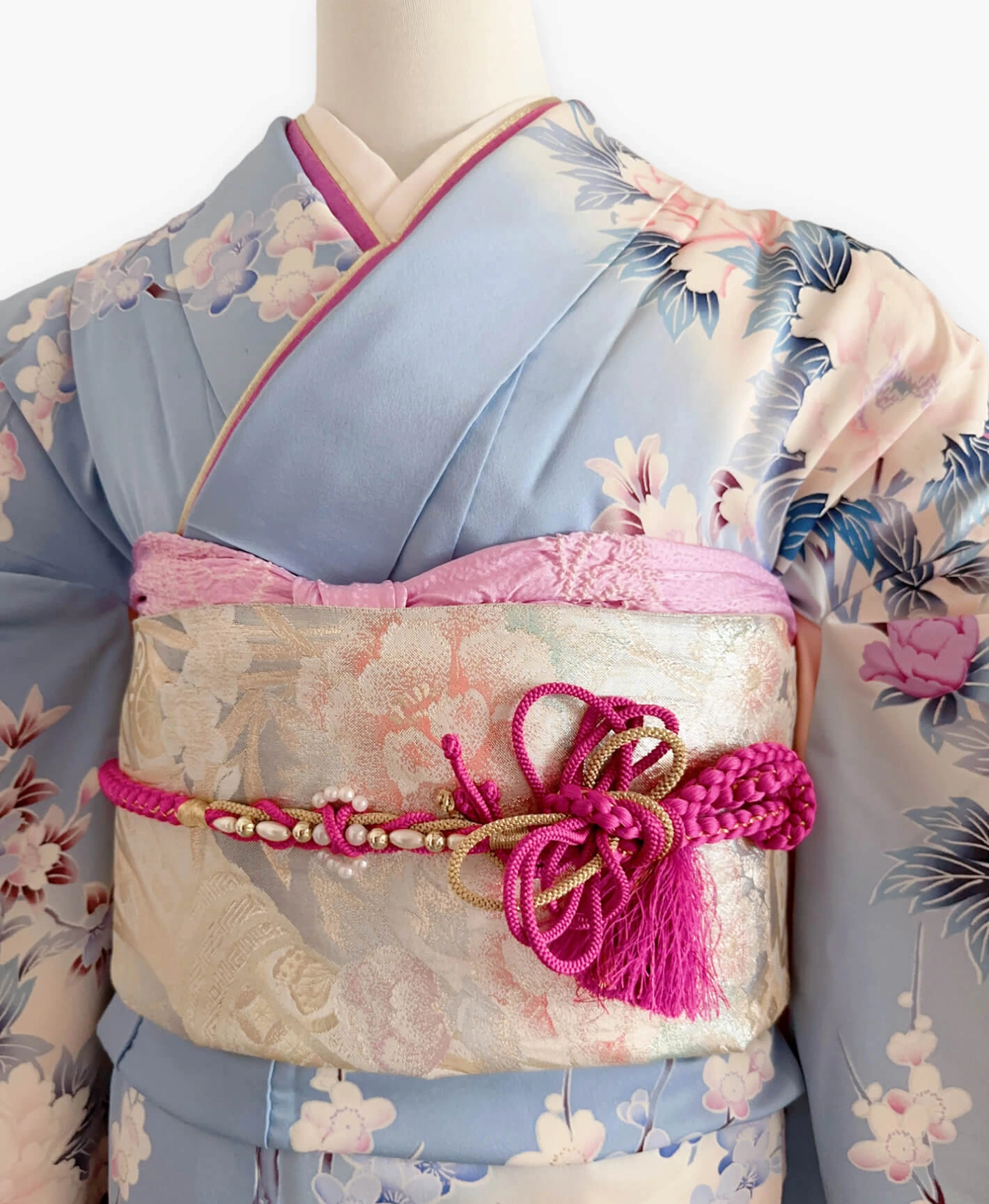 Light Blue Peacock Peony Furisode - Image 3