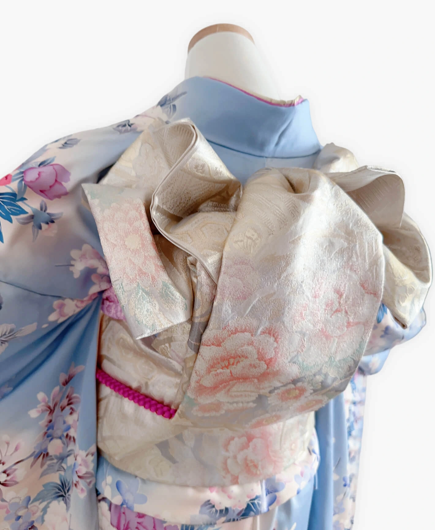 Light Blue Peacock Peony Furisode - Image 4
