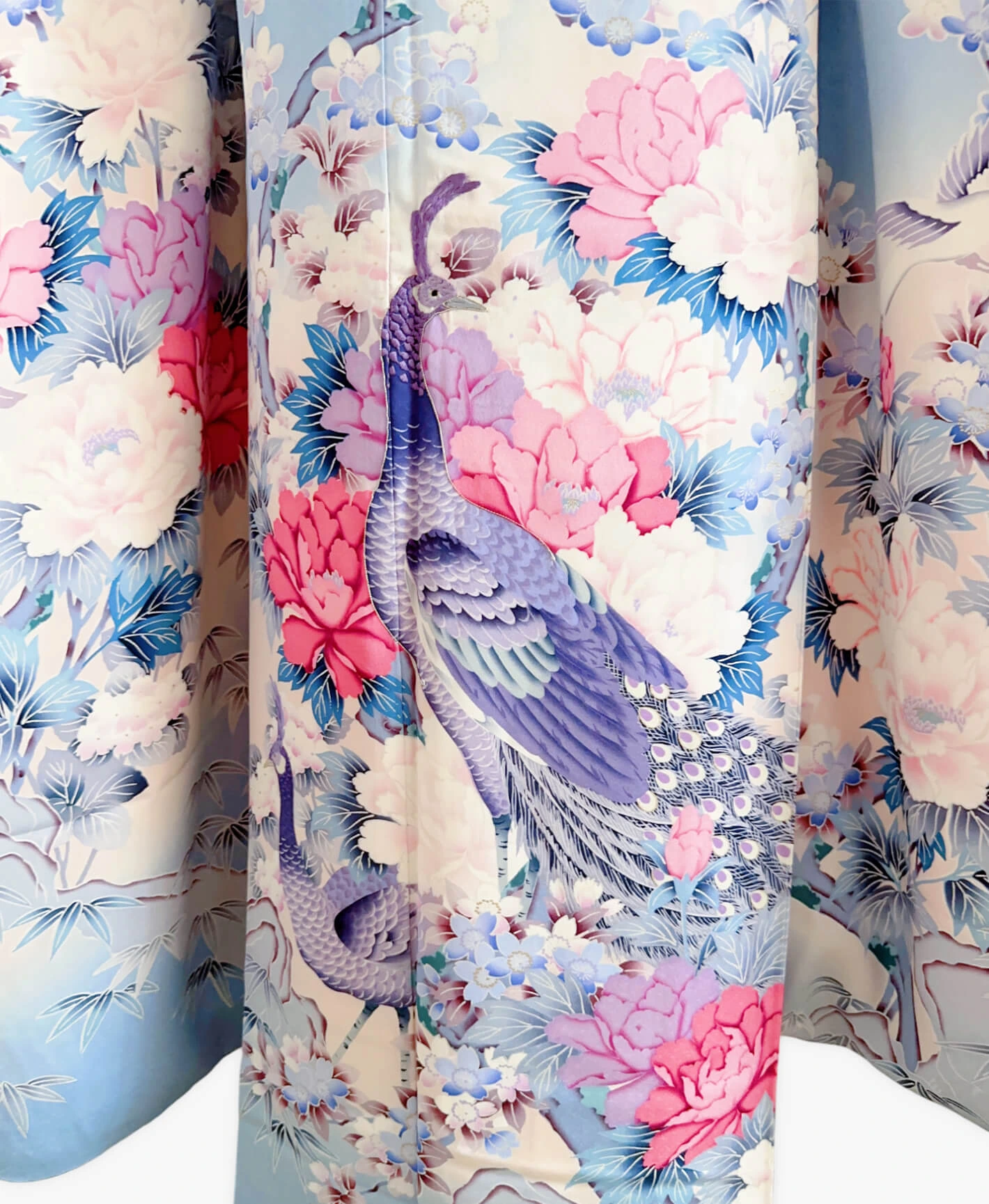 Light Blue Peacock Peony Furisode - Image 5