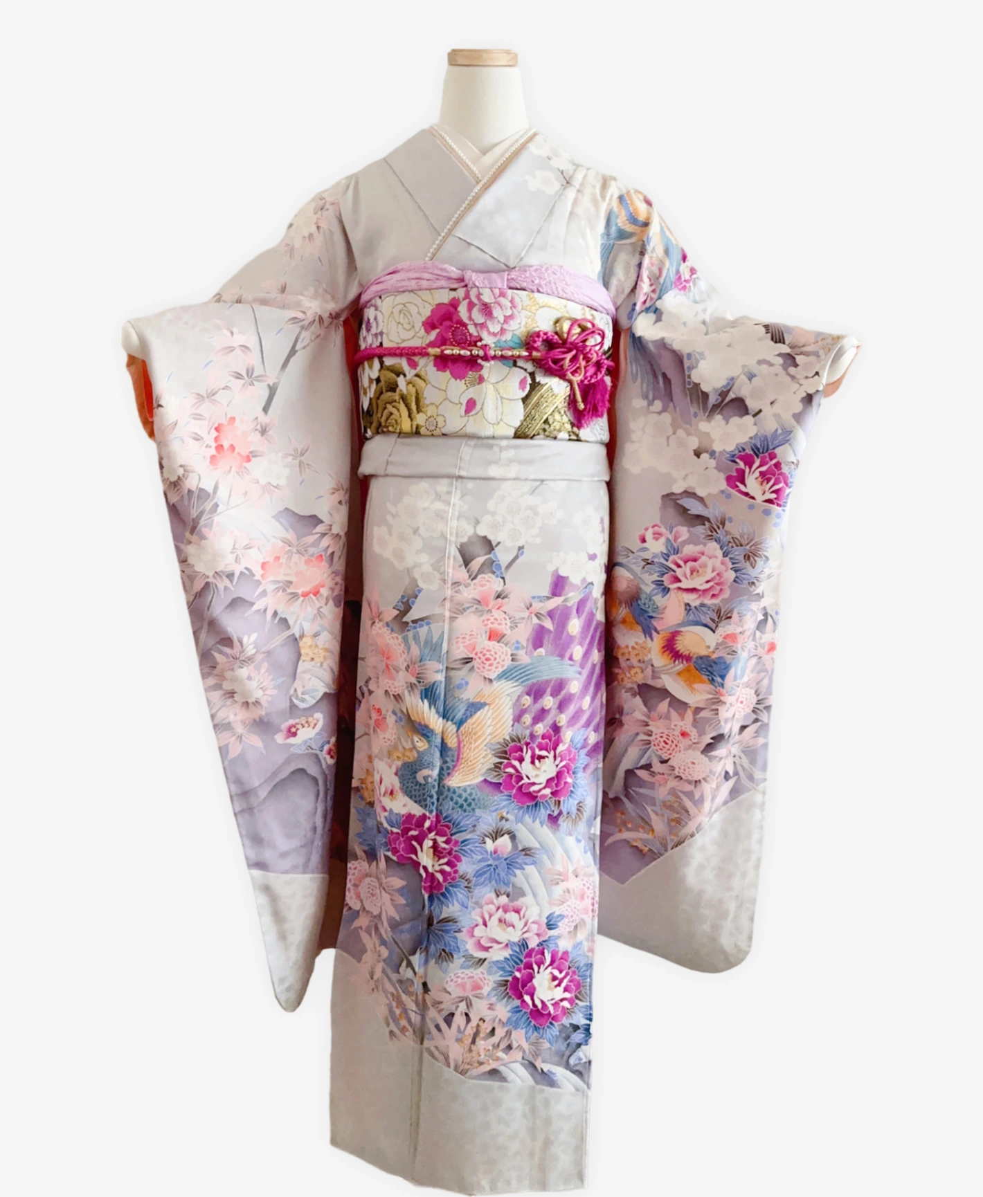 Plum Grey Mandarin Duck Furisode - Image 1