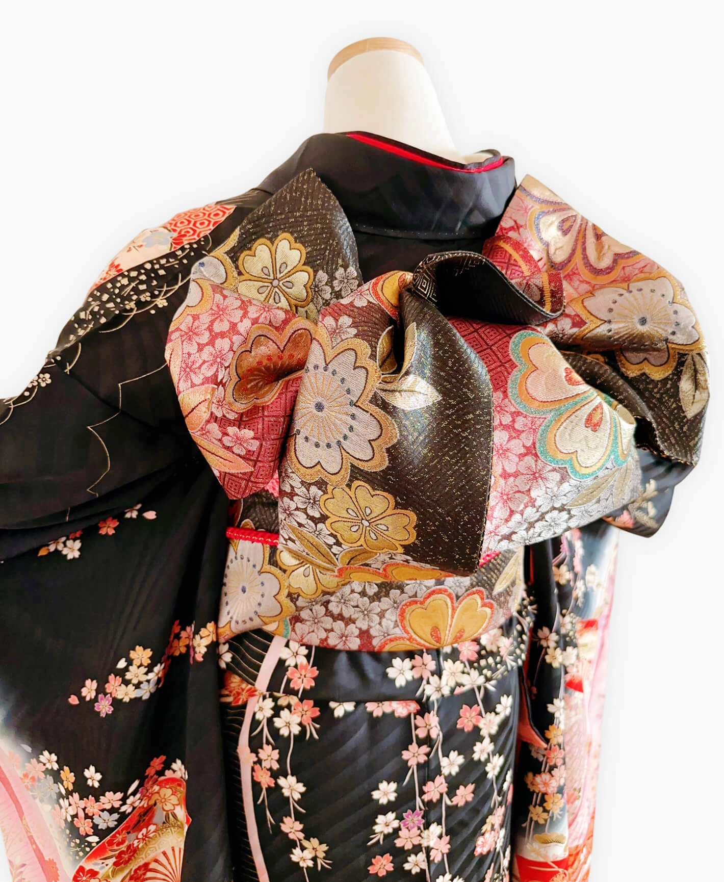 Black Weeping Sakura Fan Furisode - Image 4