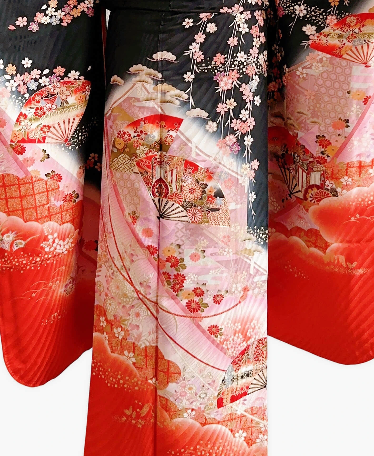 Black Weeping Sakura Fan Furisode - Image 5