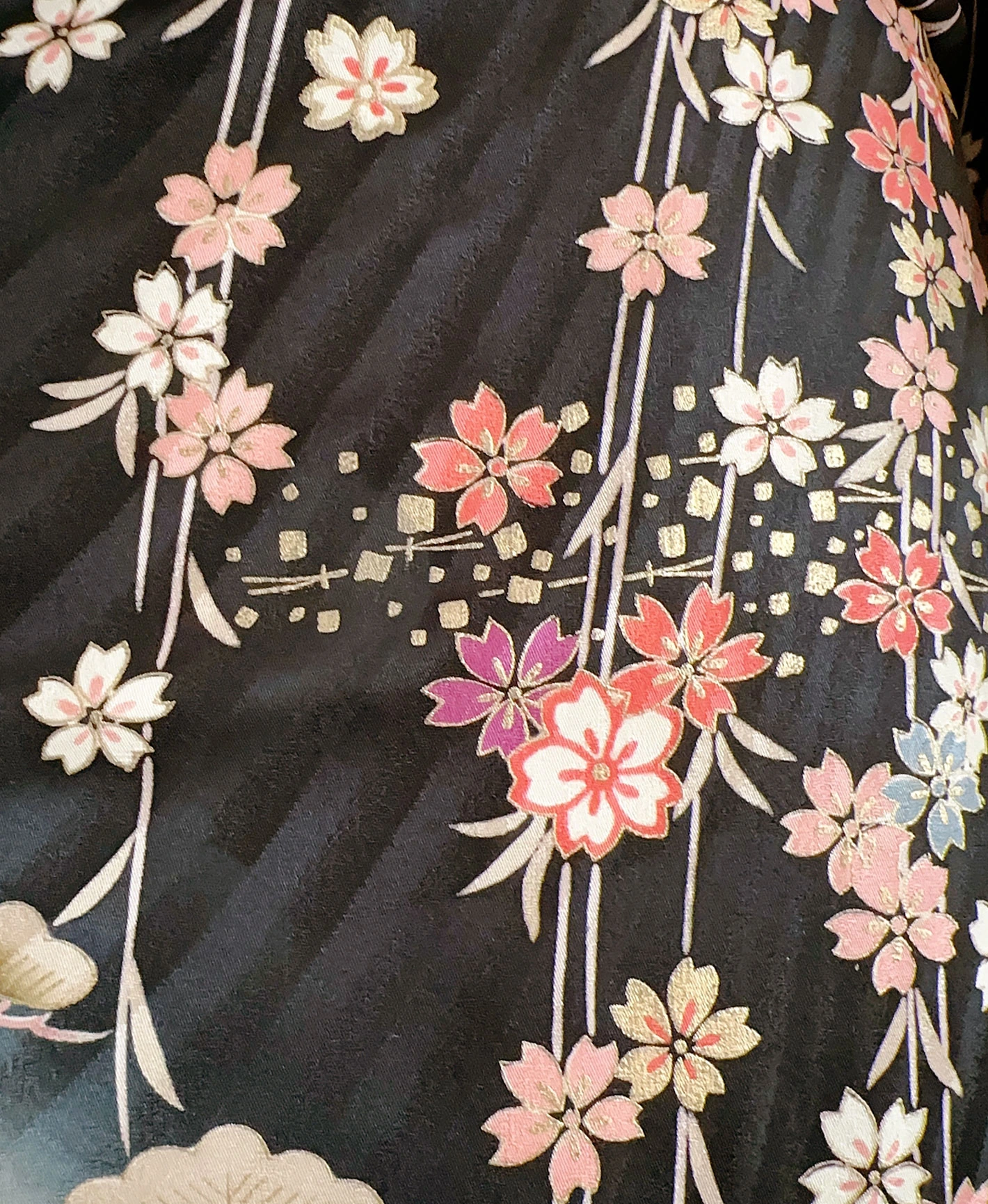 Black Weeping Sakura Fan Furisode - Image 7