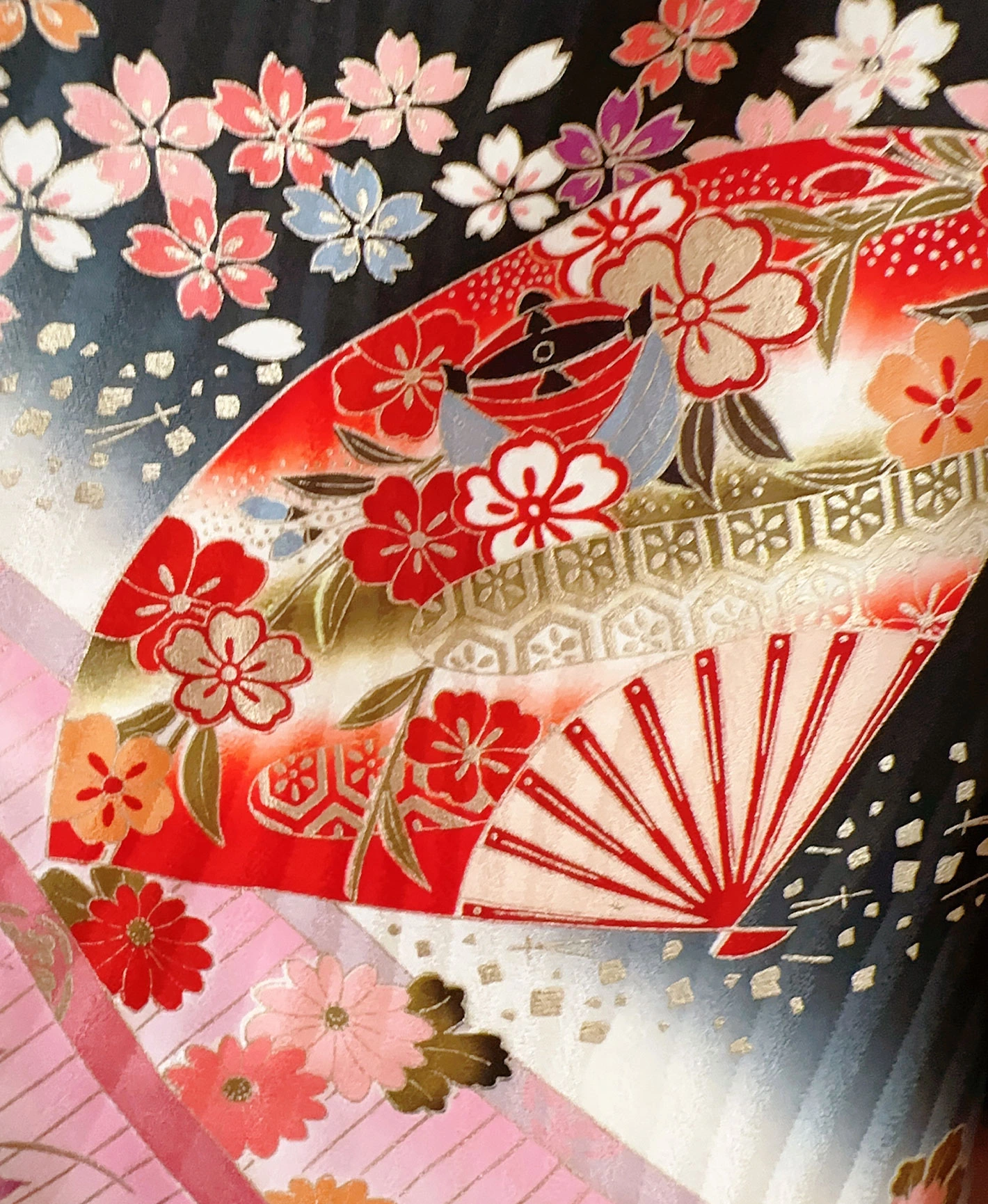 Black Weeping Sakura Fan Furisode - Image 8