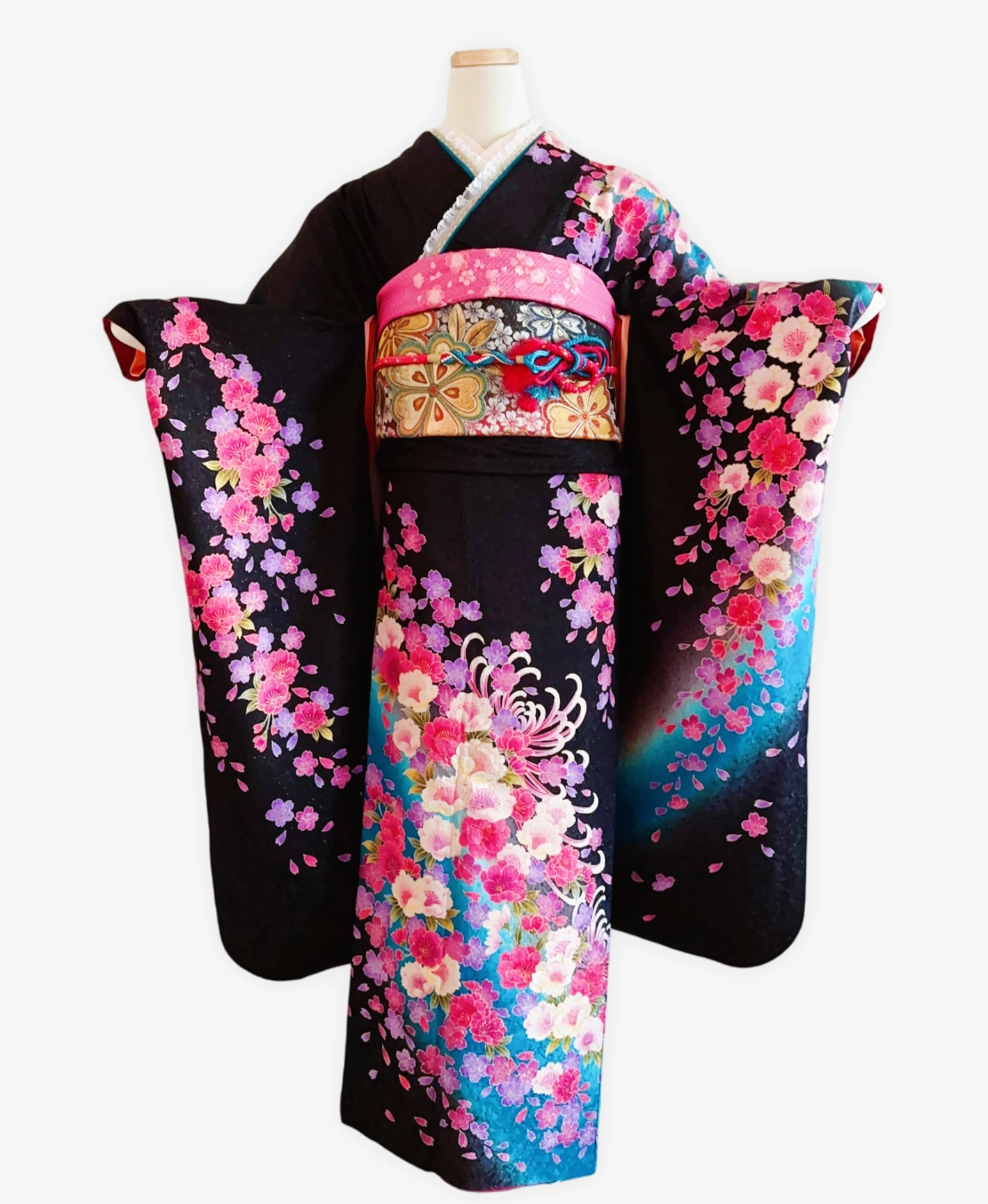 Black Chrysanthemum Hundred Flowers Furisode - Image 1