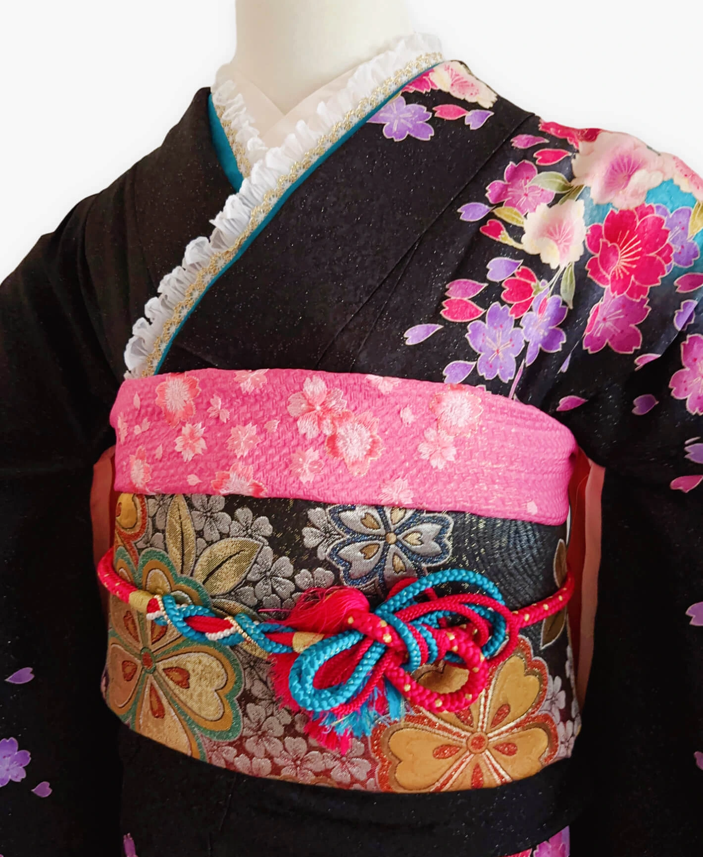 Black Chrysanthemum Hundred Flowers Furisode - Image 3