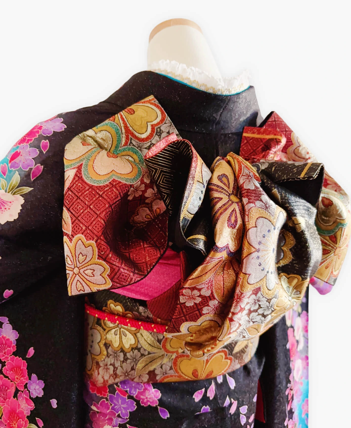 Black Chrysanthemum Hundred Flowers Furisode - Image 4