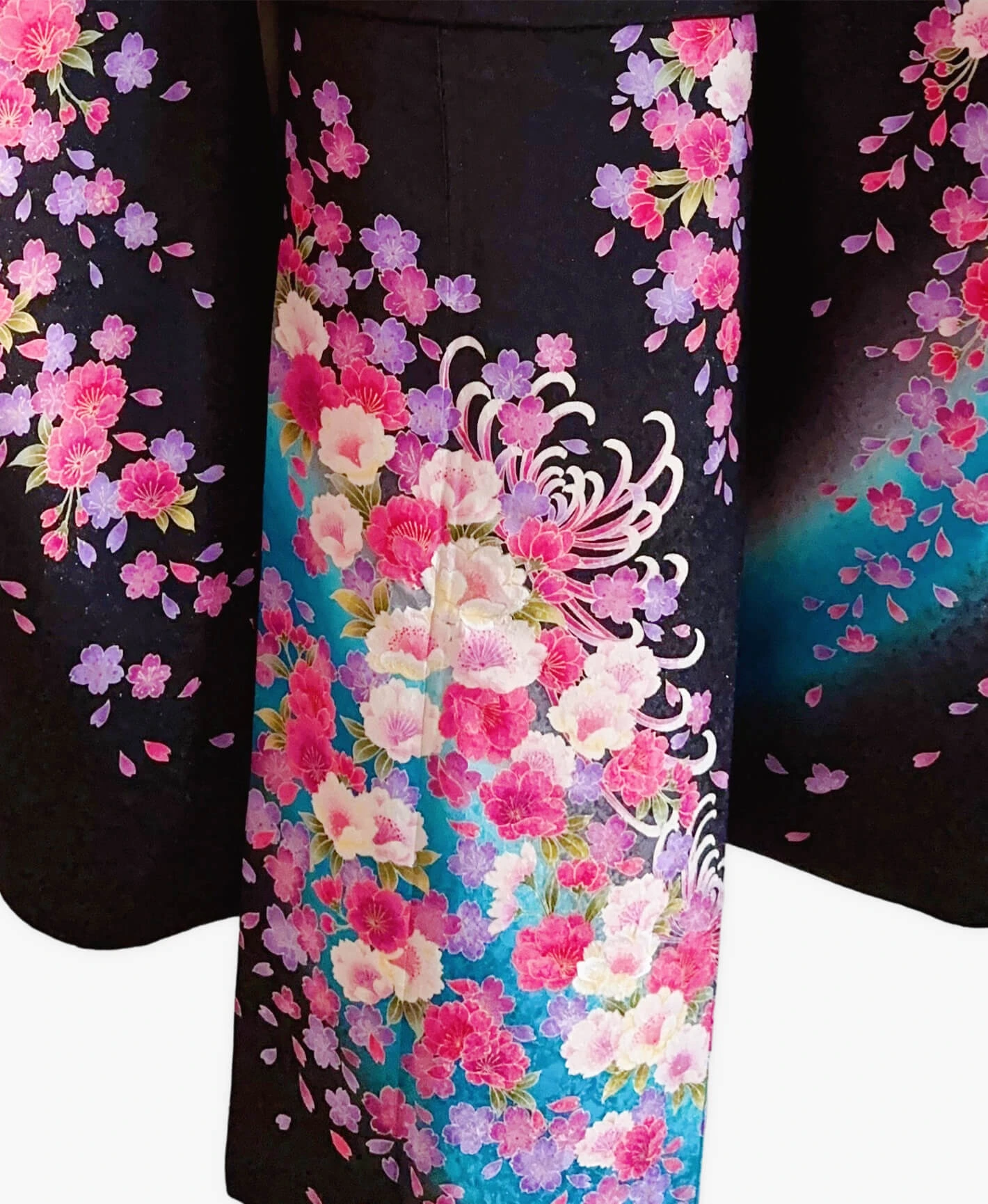 Black Chrysanthemum Hundred Flowers Furisode - Image 5