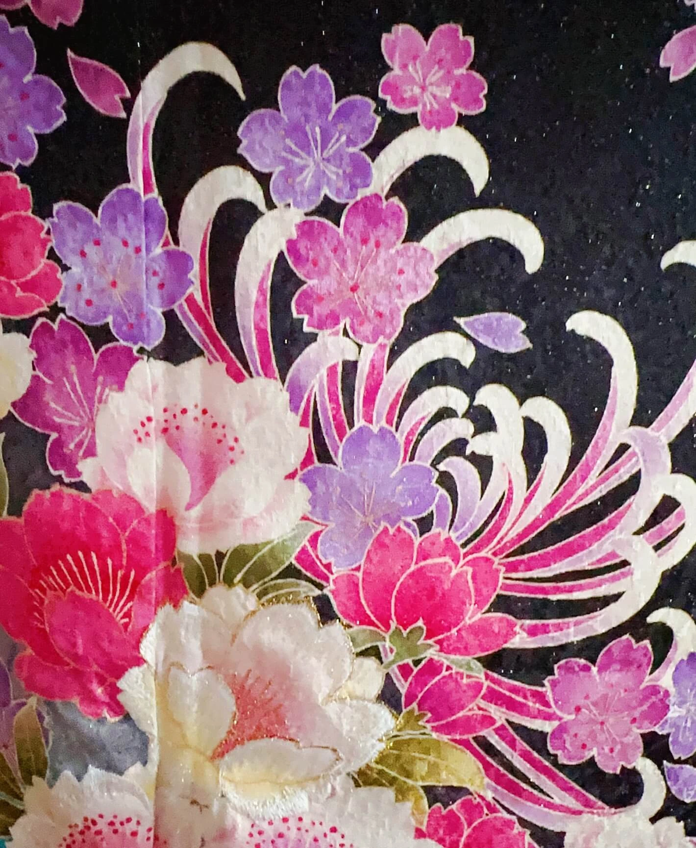 Black Chrysanthemum Hundred Flowers Furisode - Image 6