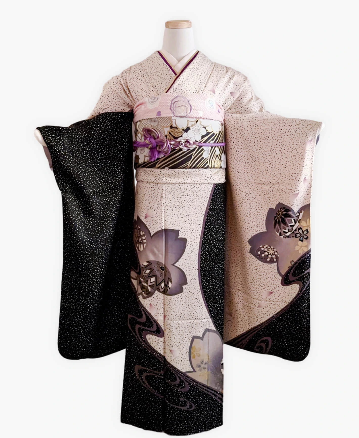 Black Temari Stream Furisode - Image 1