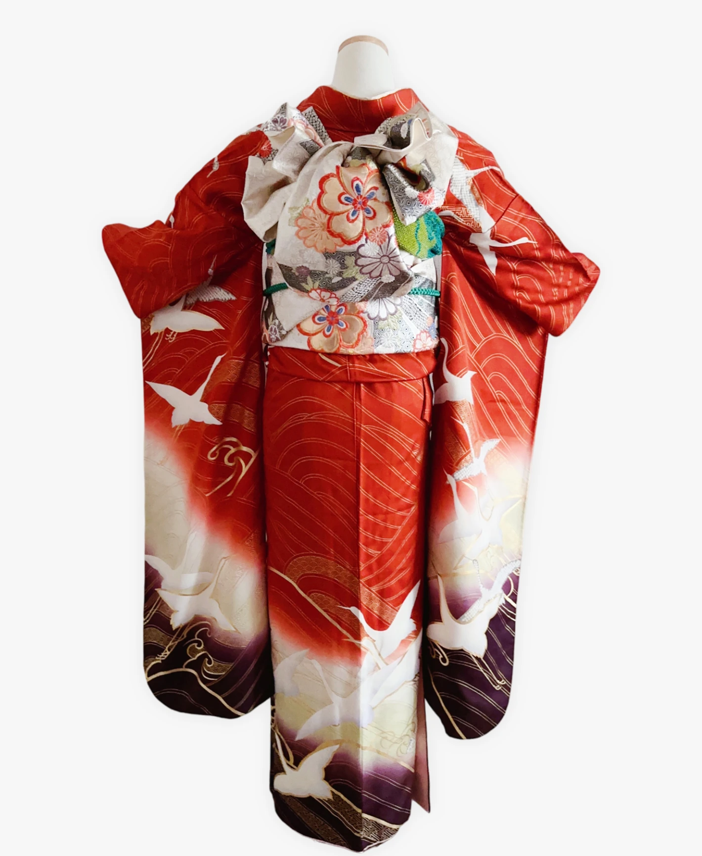 Red Crane Wave Furisode - Image 2