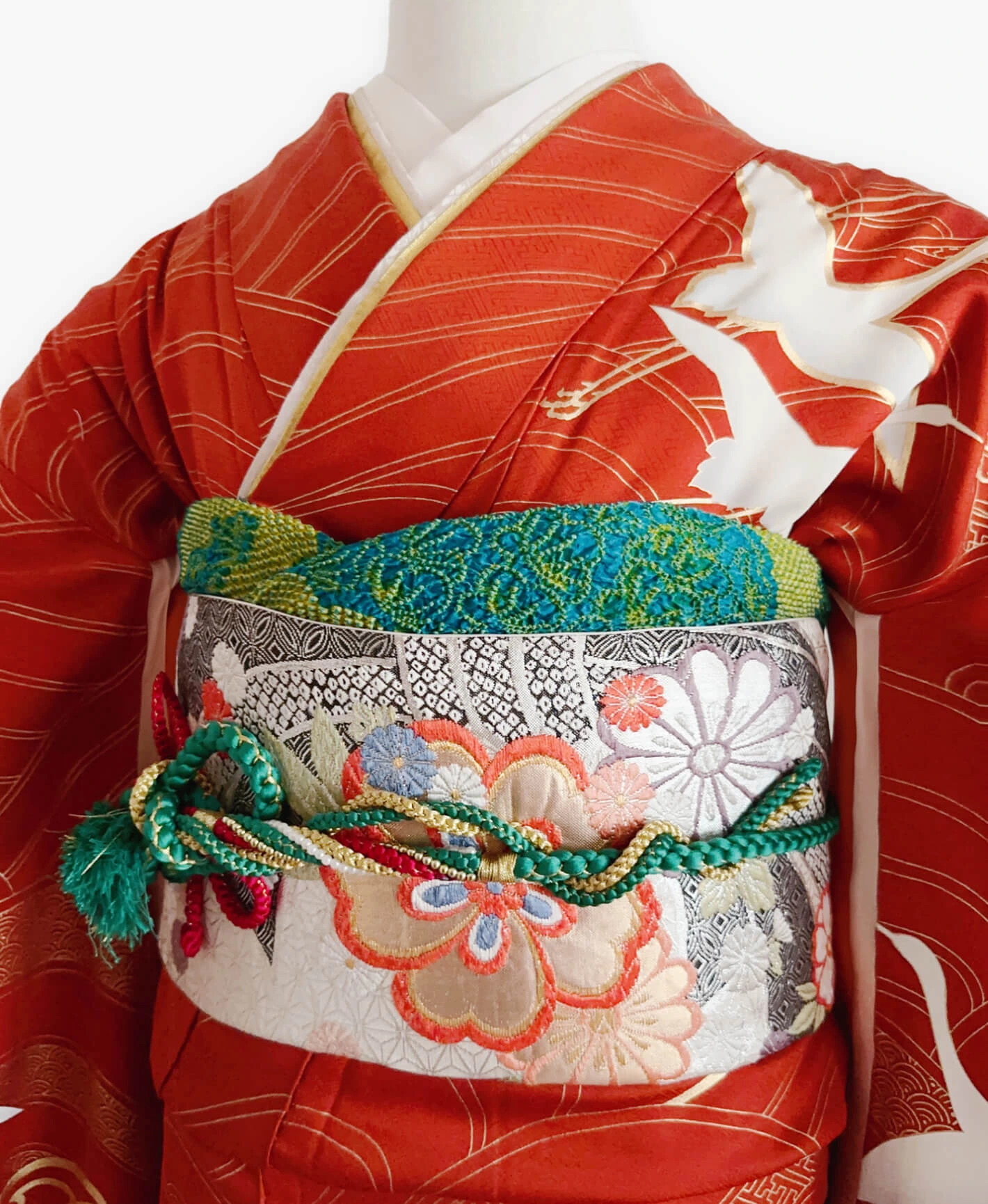 Red Crane Wave Furisode - Image 3