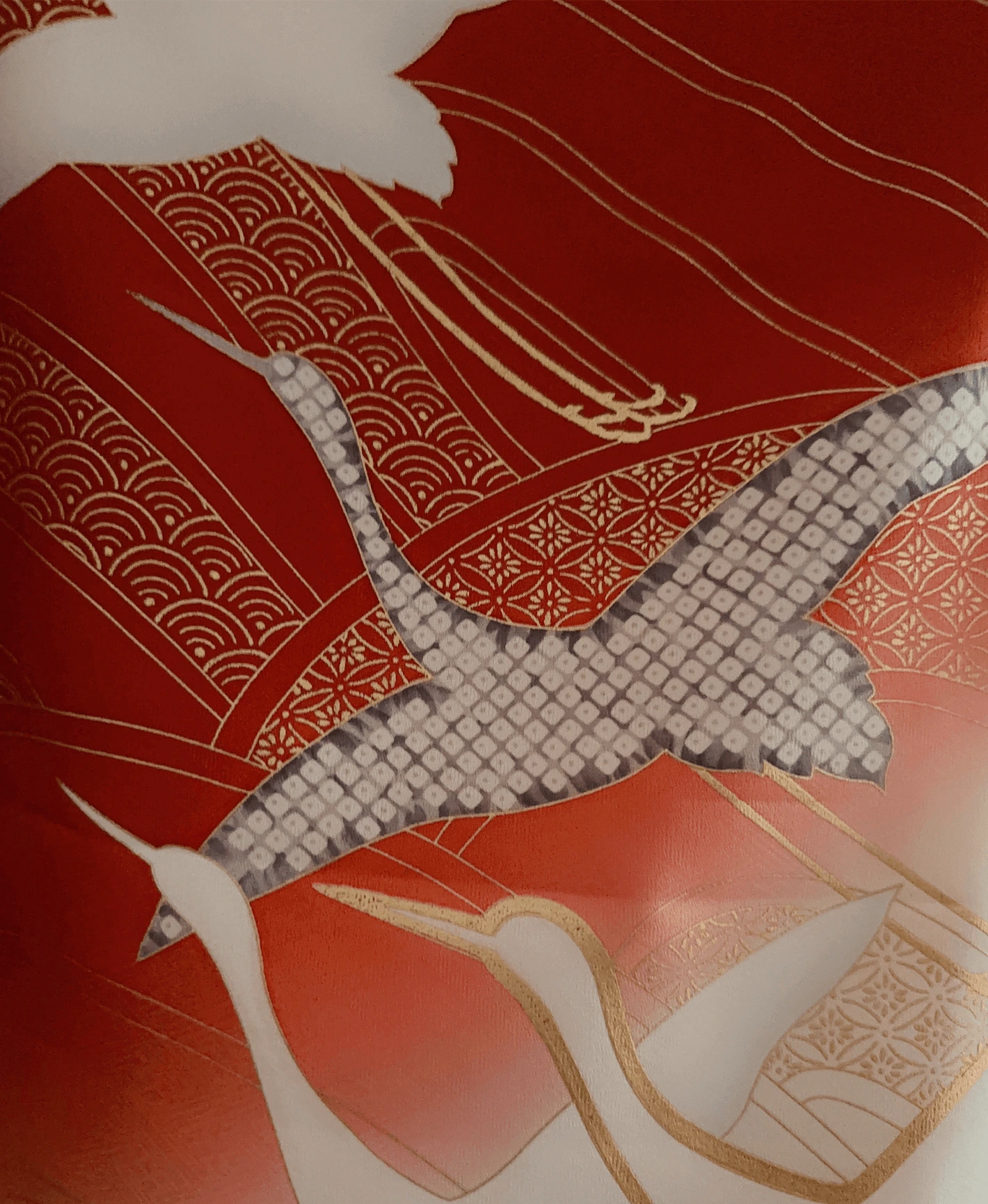 Red Crane Wave Furisode - Image 6