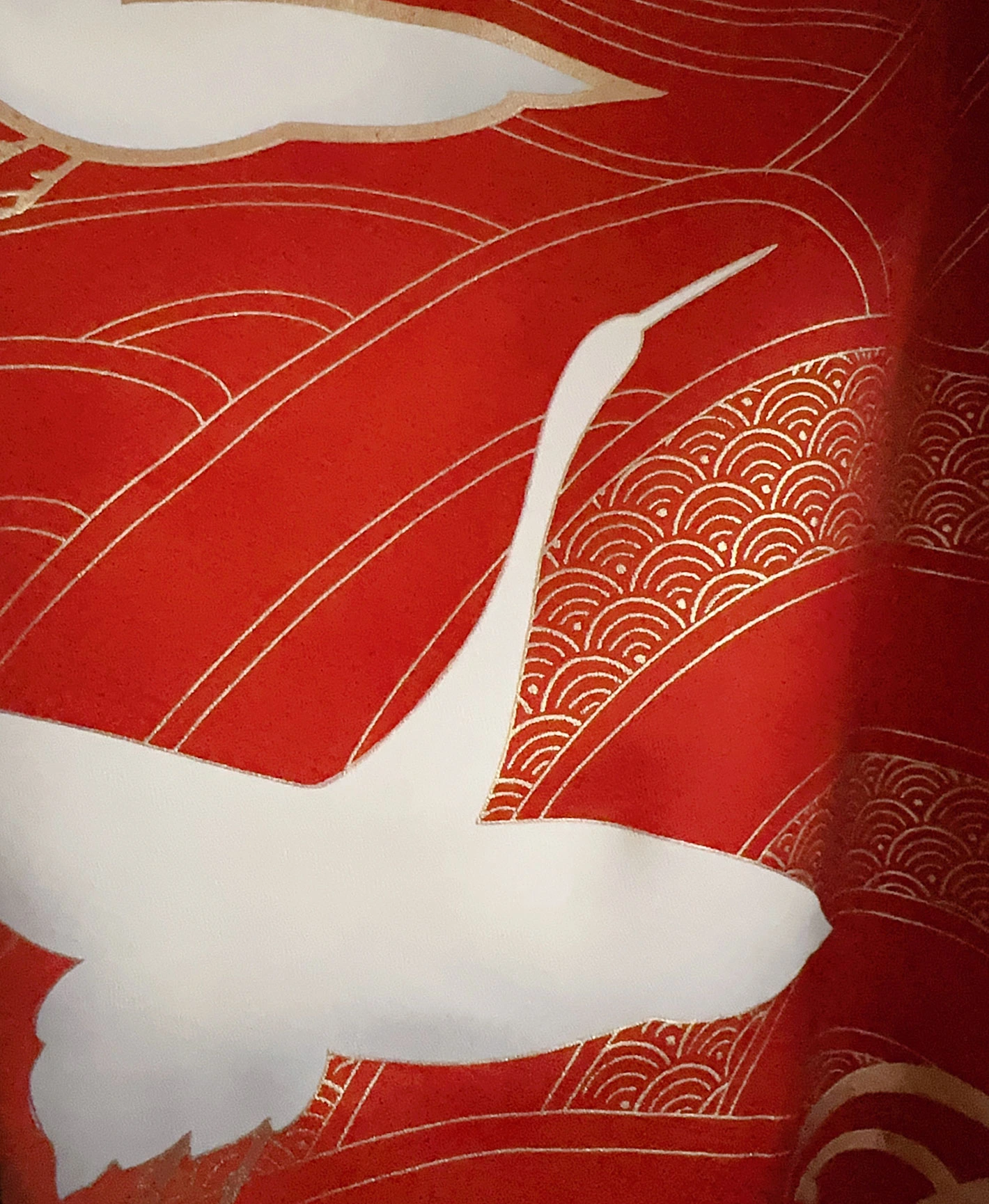 Red Crane Wave Furisode - Image 8