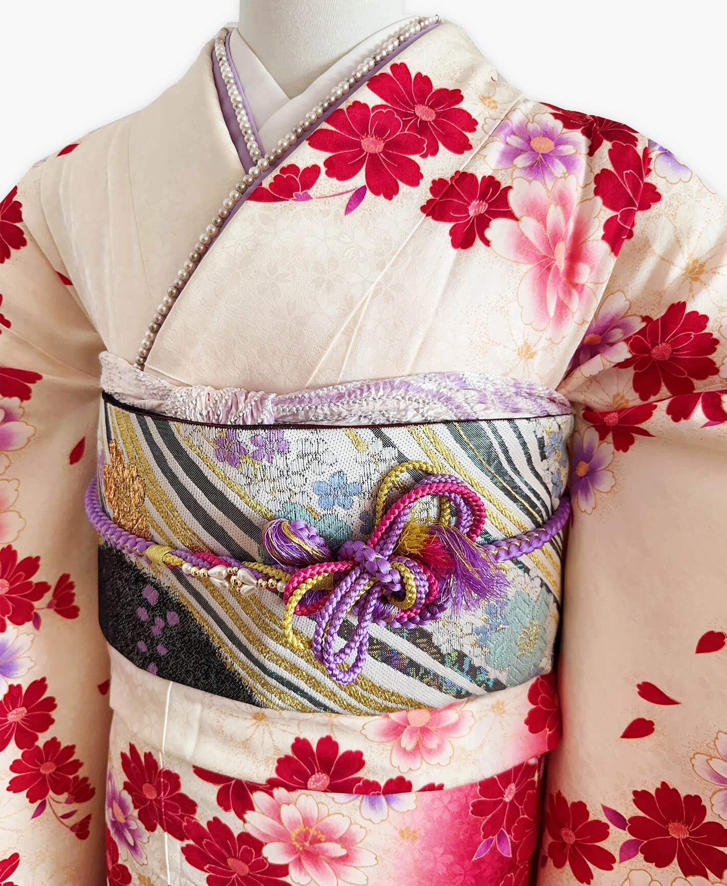 Deep Scarlet Floral Furisode - Image 3