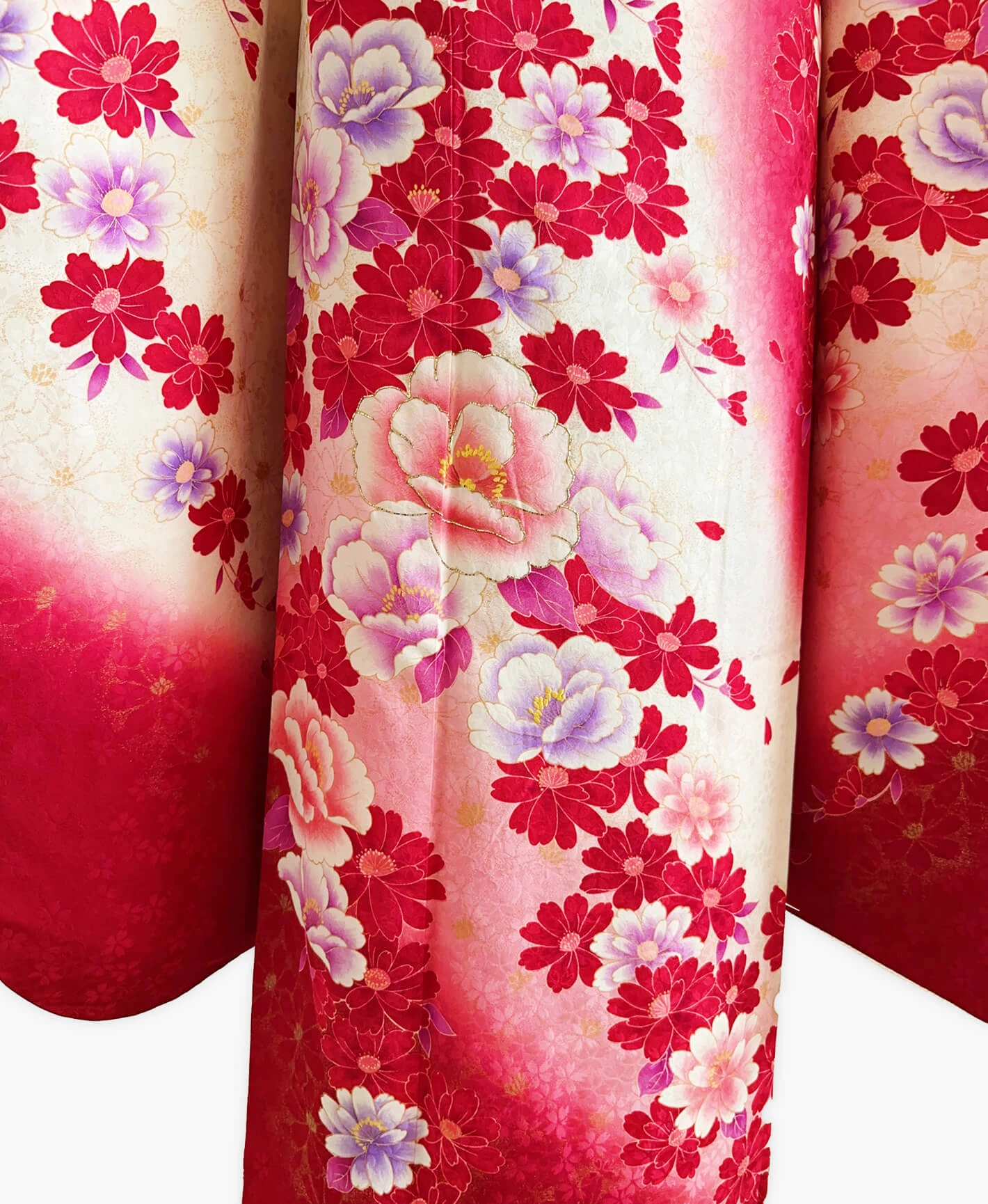 Deep Scarlet Floral Furisode - Image 5