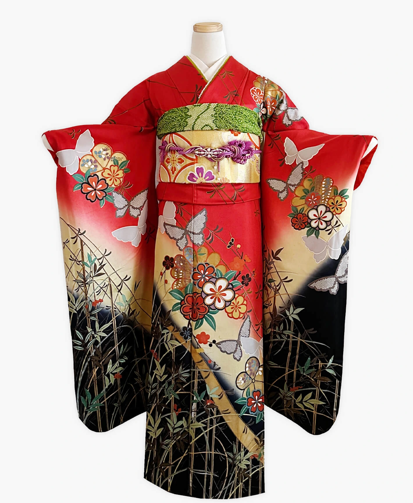 Deep Scarlet Butterfly Furisode - Image 1