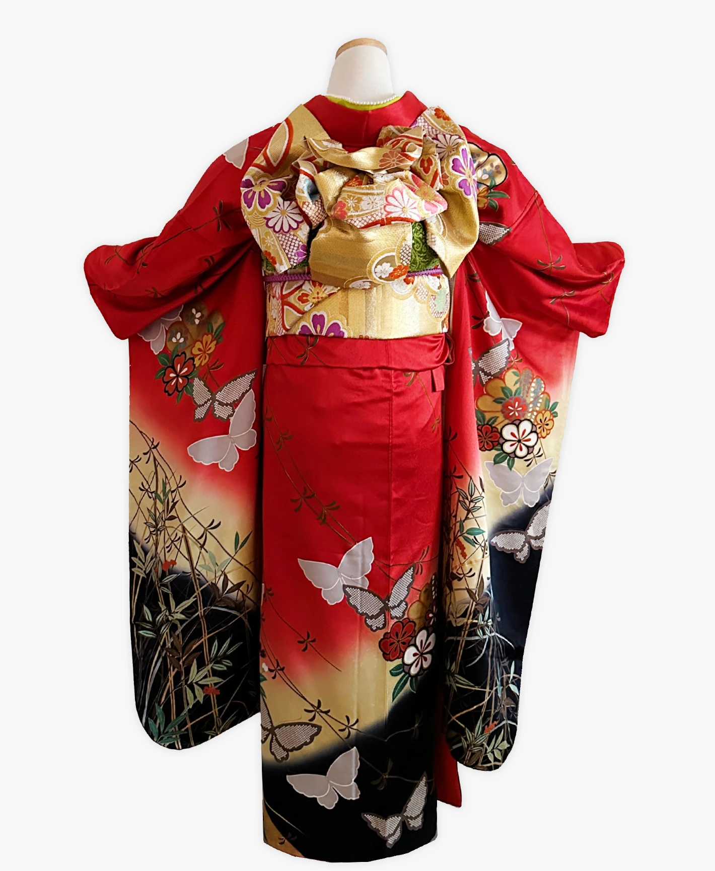Deep Scarlet Butterfly Furisode - Image 2