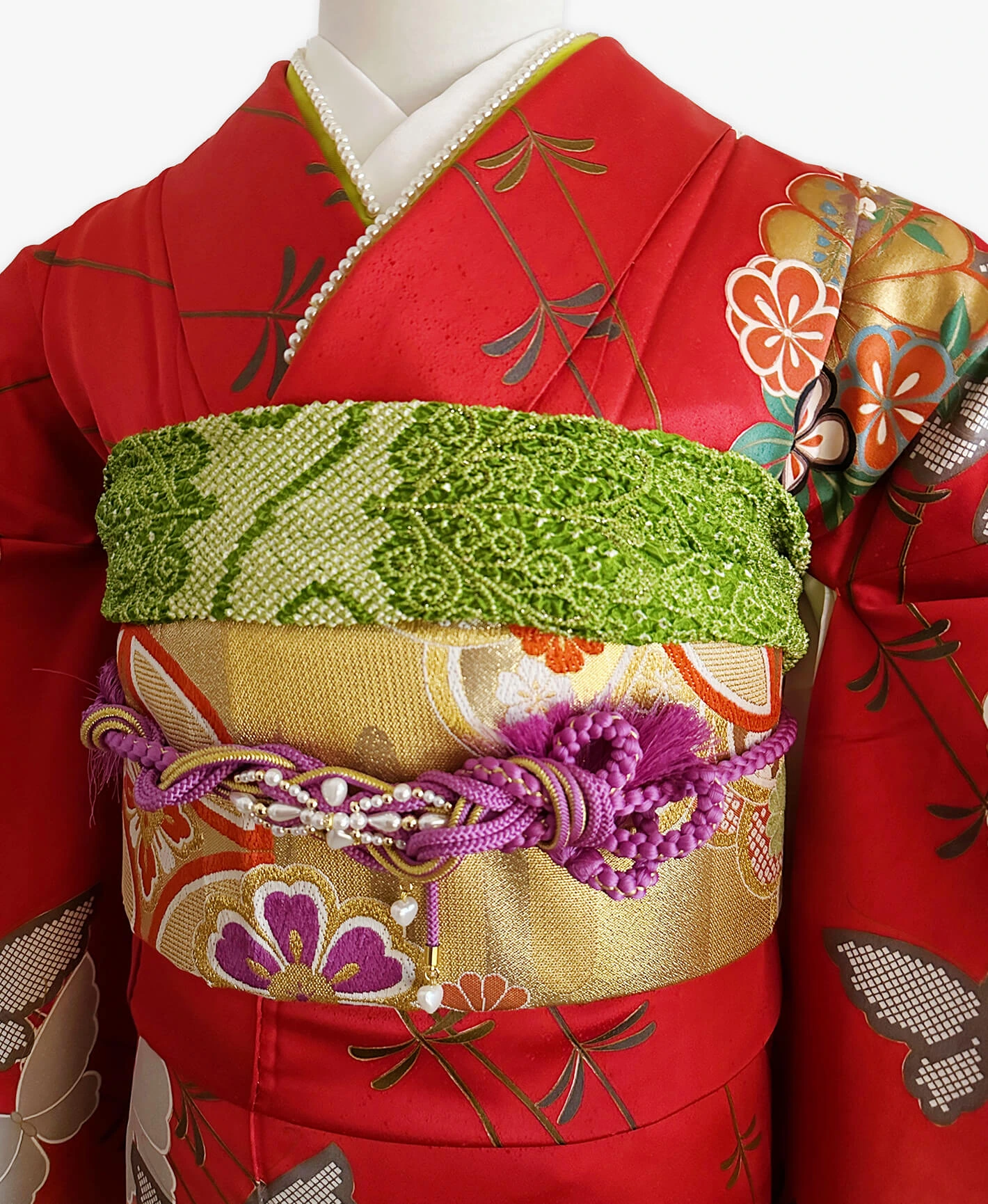 Deep Scarlet Butterfly Furisode - Image 3