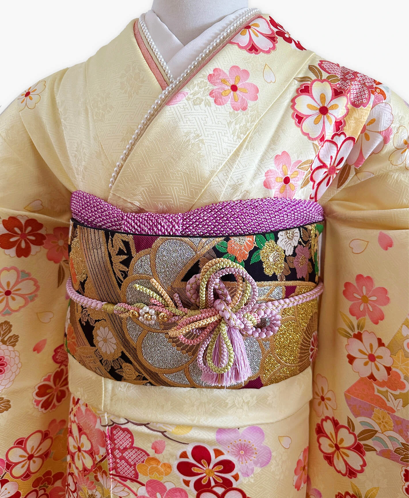 Pale Yellow Floral Furisode - Image 3