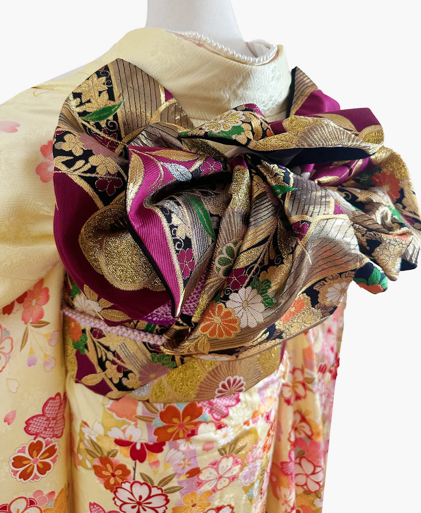 Pale Yellow Floral Furisode - Image 4