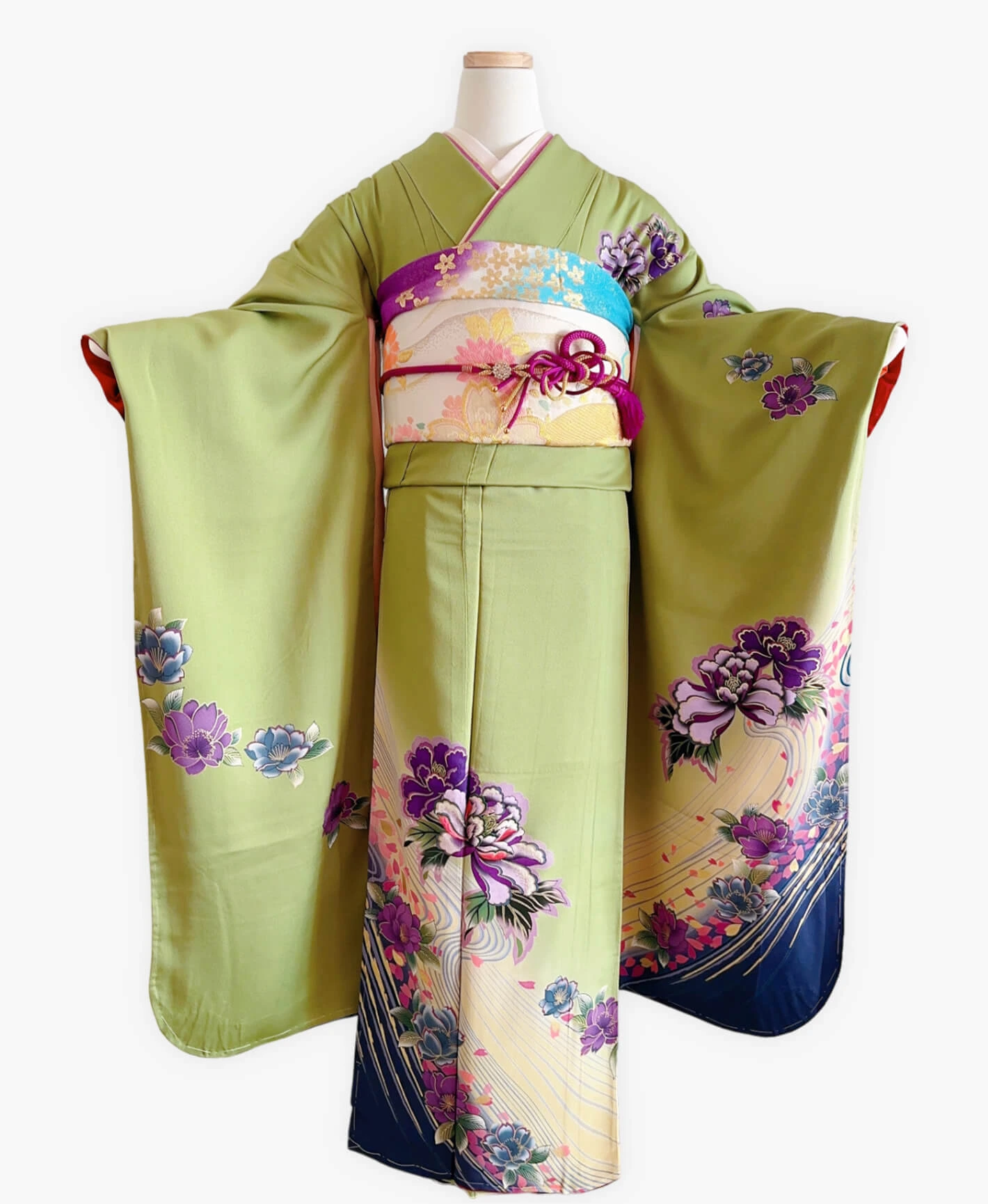 Blue Peony Stream Furisode - Image 1