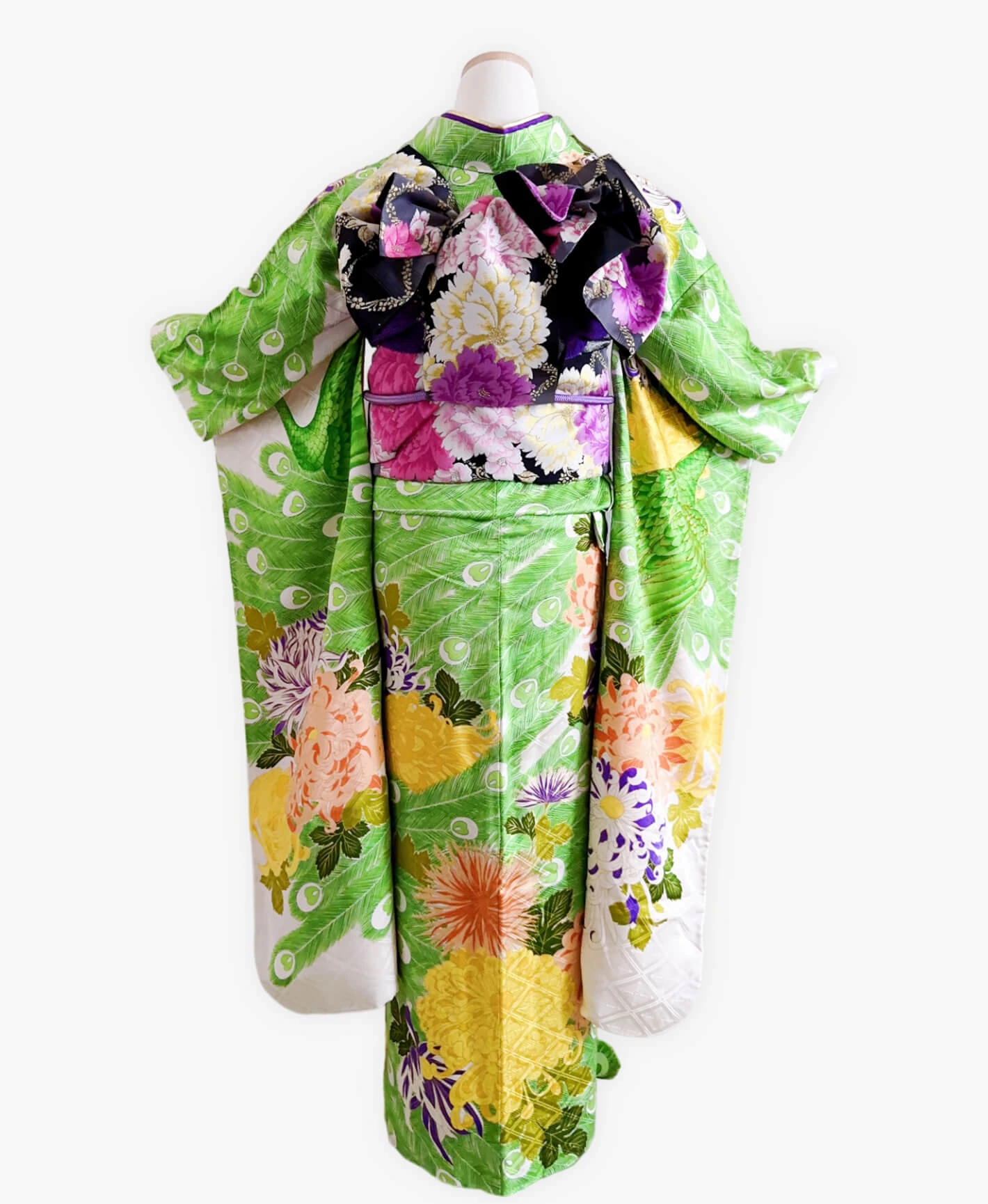 Green Peacock Peony Furisode - Image 2