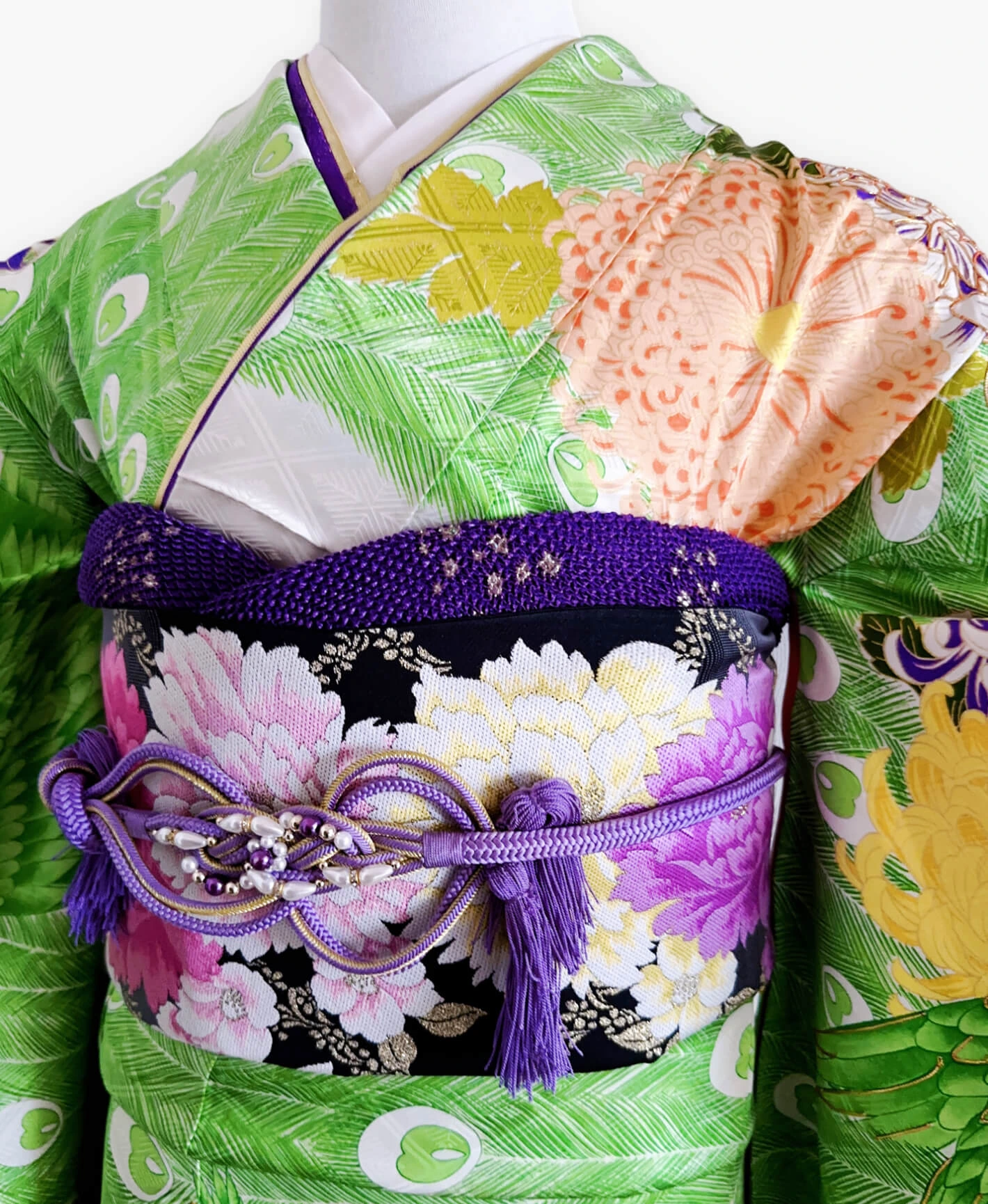 Green Peacock Peony Furisode - Image 3