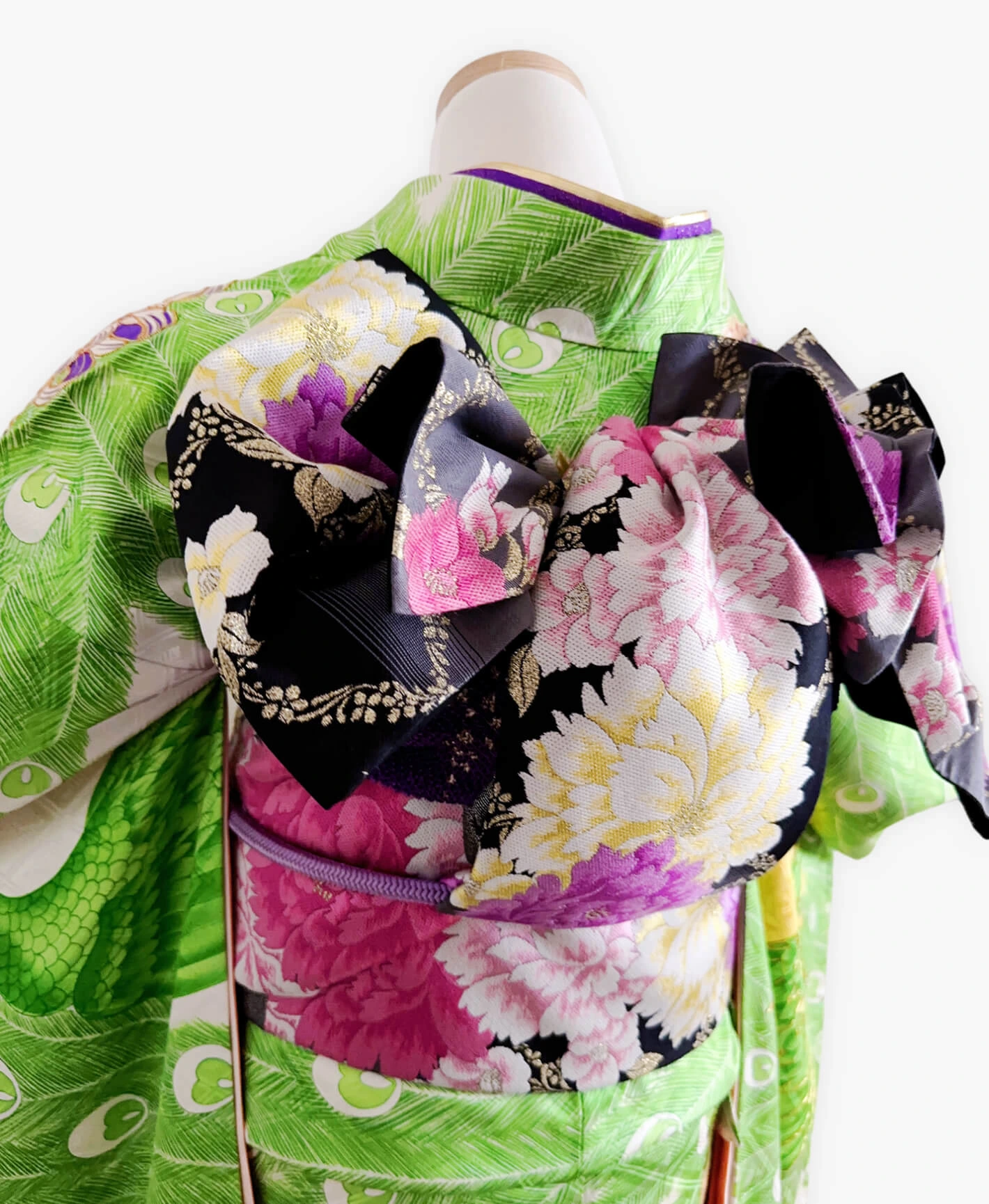 Green Peacock Peony Furisode - Image 4