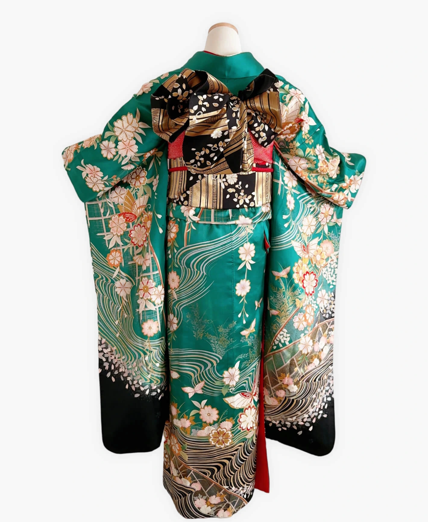 Dark Green Butterfly Stream Furisode