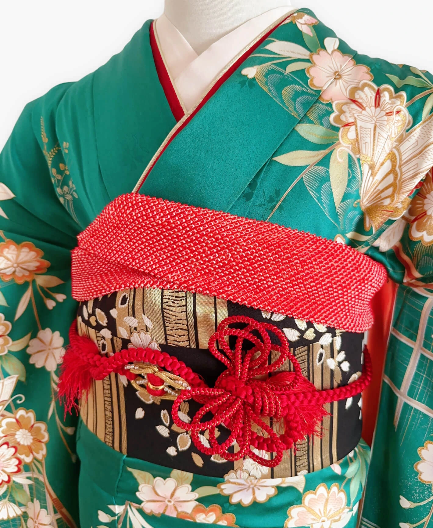 Dark Green Butterfly Stream Furisode - Image 3