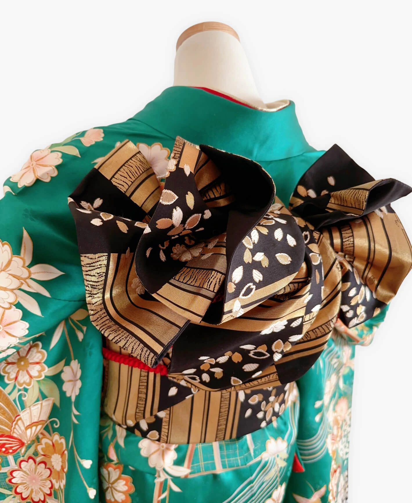 Dark Green Butterfly Stream Furisode - Image 4