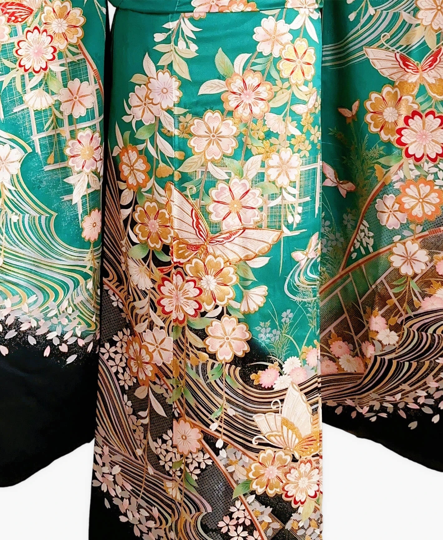 Dark Green Butterfly Stream Furisode - Image 5