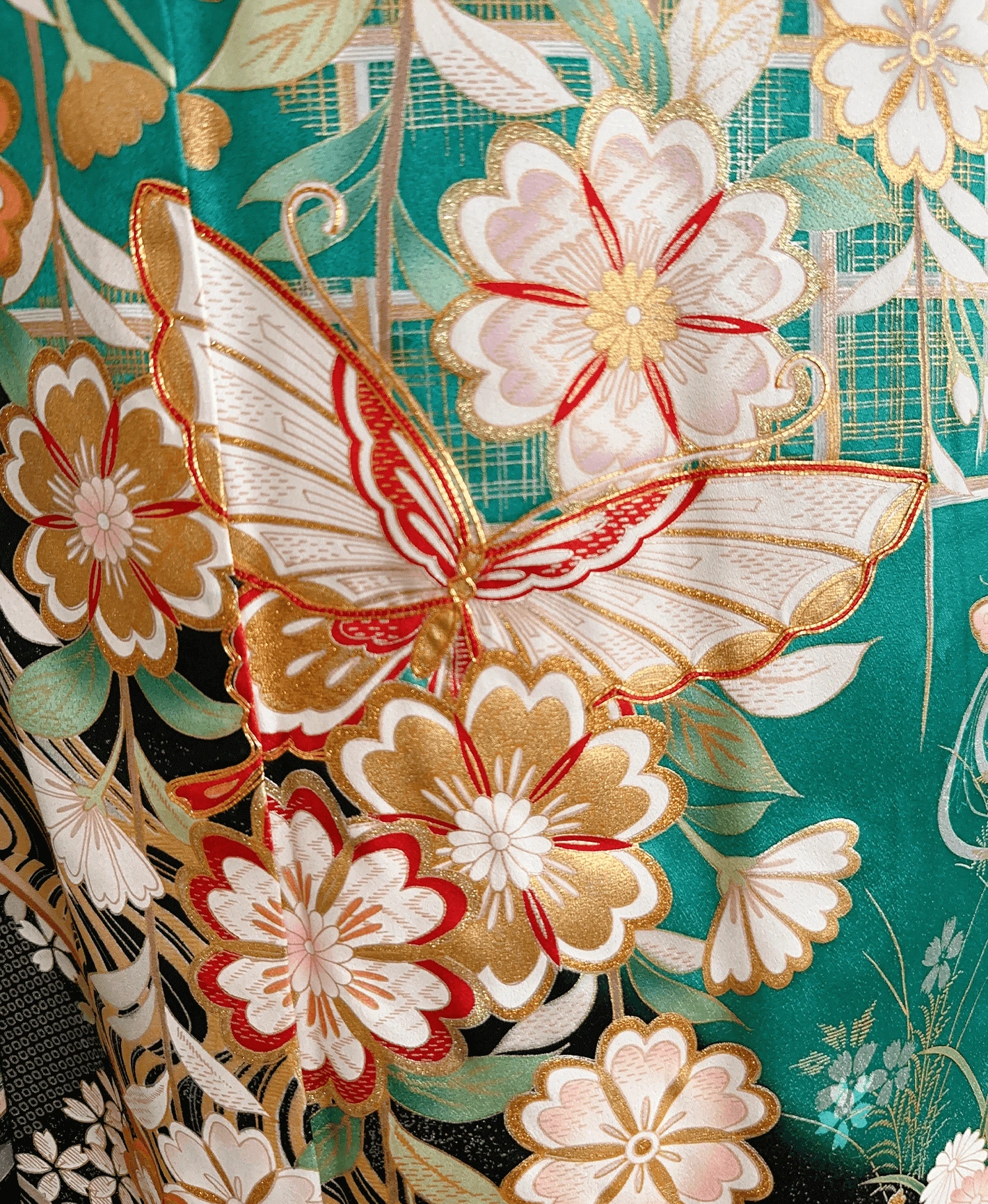 Dark Green Butterfly Stream Furisode - Image 6